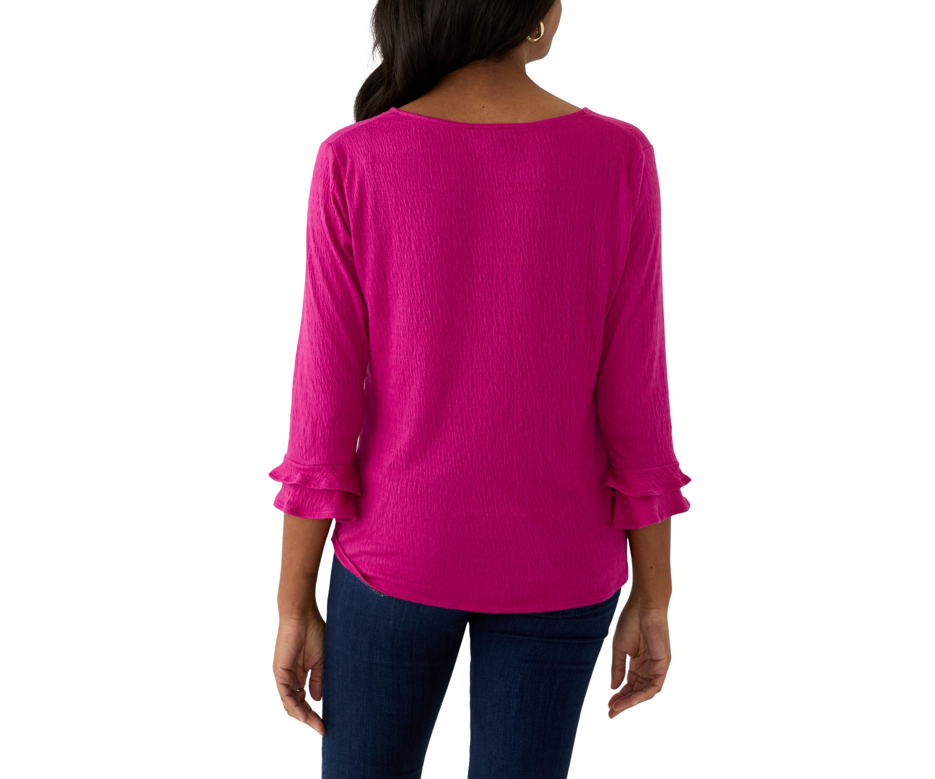 Womens 3/4 Sleeve Tie Hem Knit Blouse