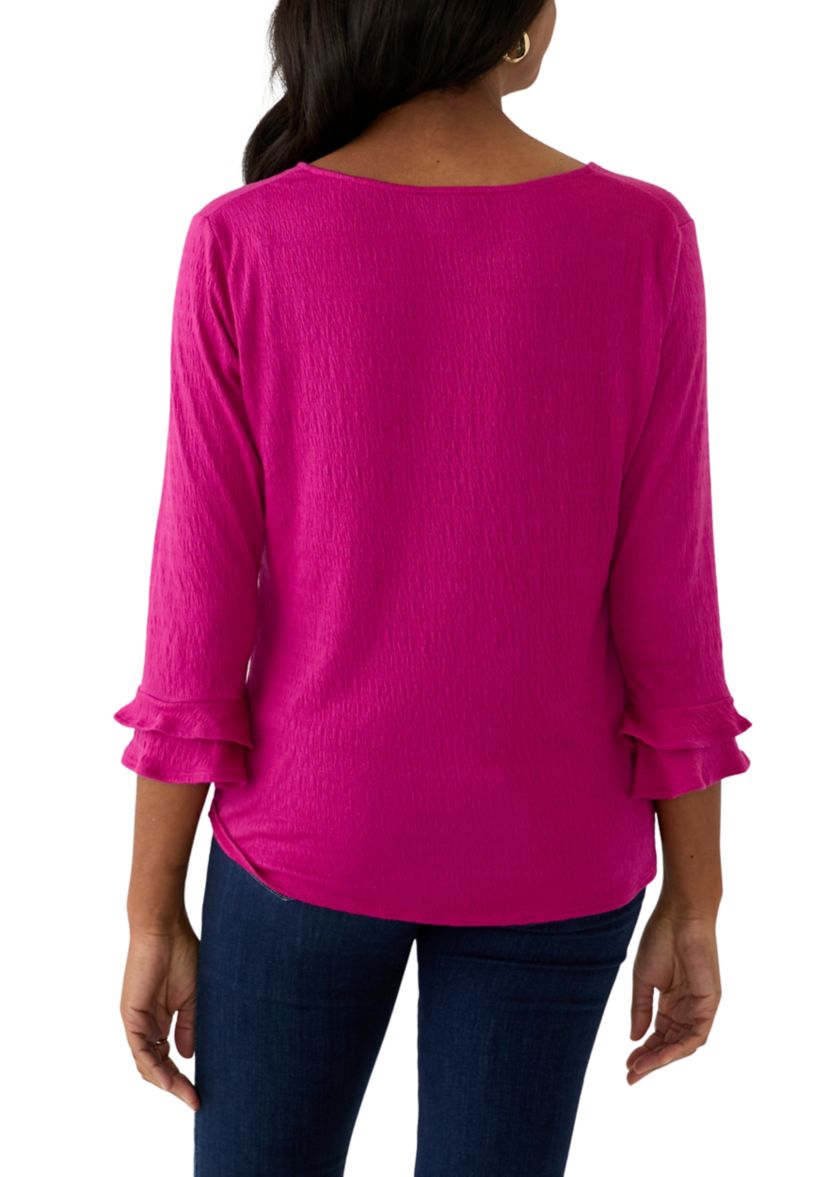 Womens 3/4 Sleeve Tie Hem Knit Blouse