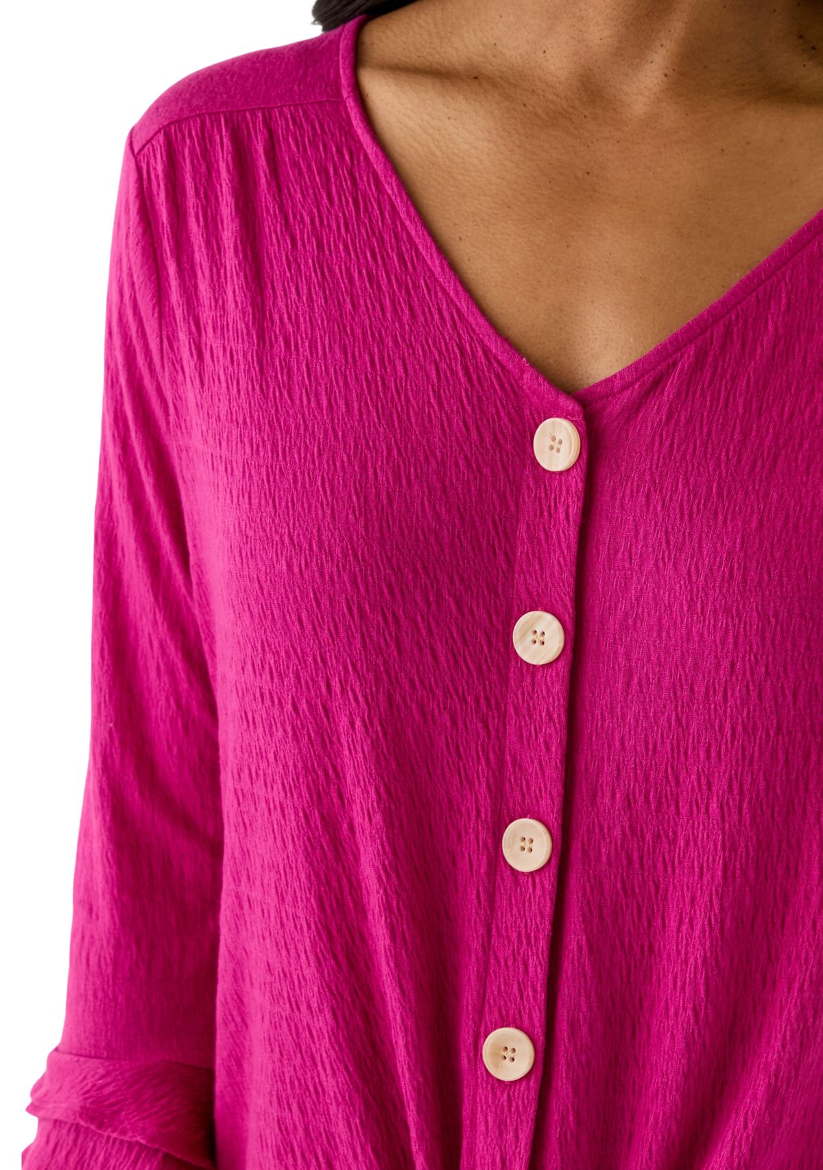 Womens 3/4 Sleeve Tie Hem Knit Blouse