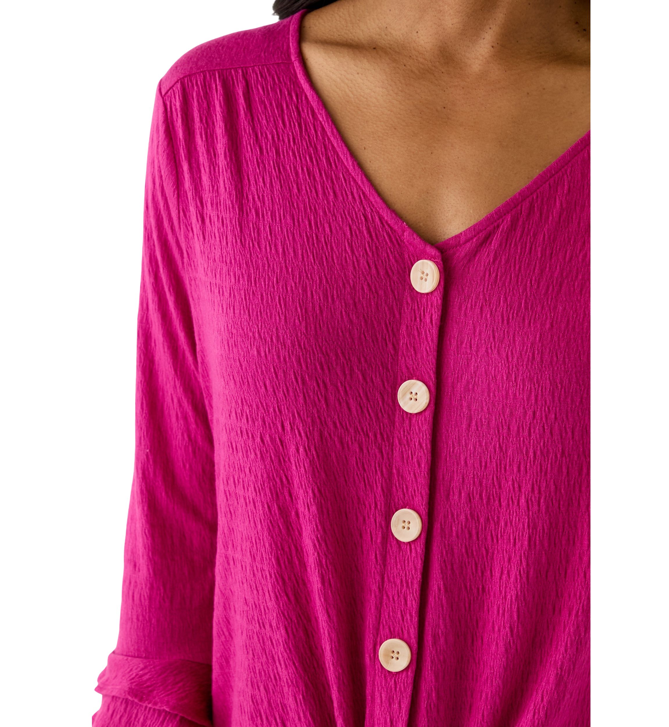 Womens 3/4 Sleeve Tie Hem Knit Blouse