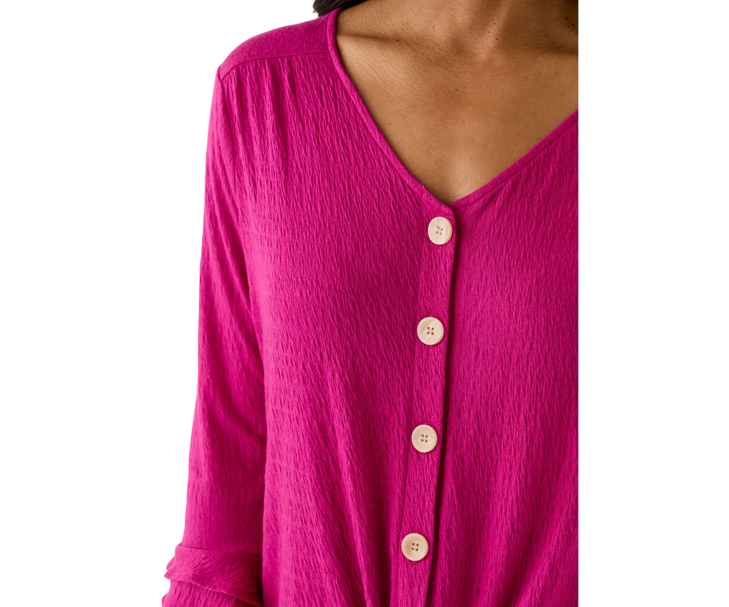 Womens 3/4 Sleeve Tie Hem Knit Blouse