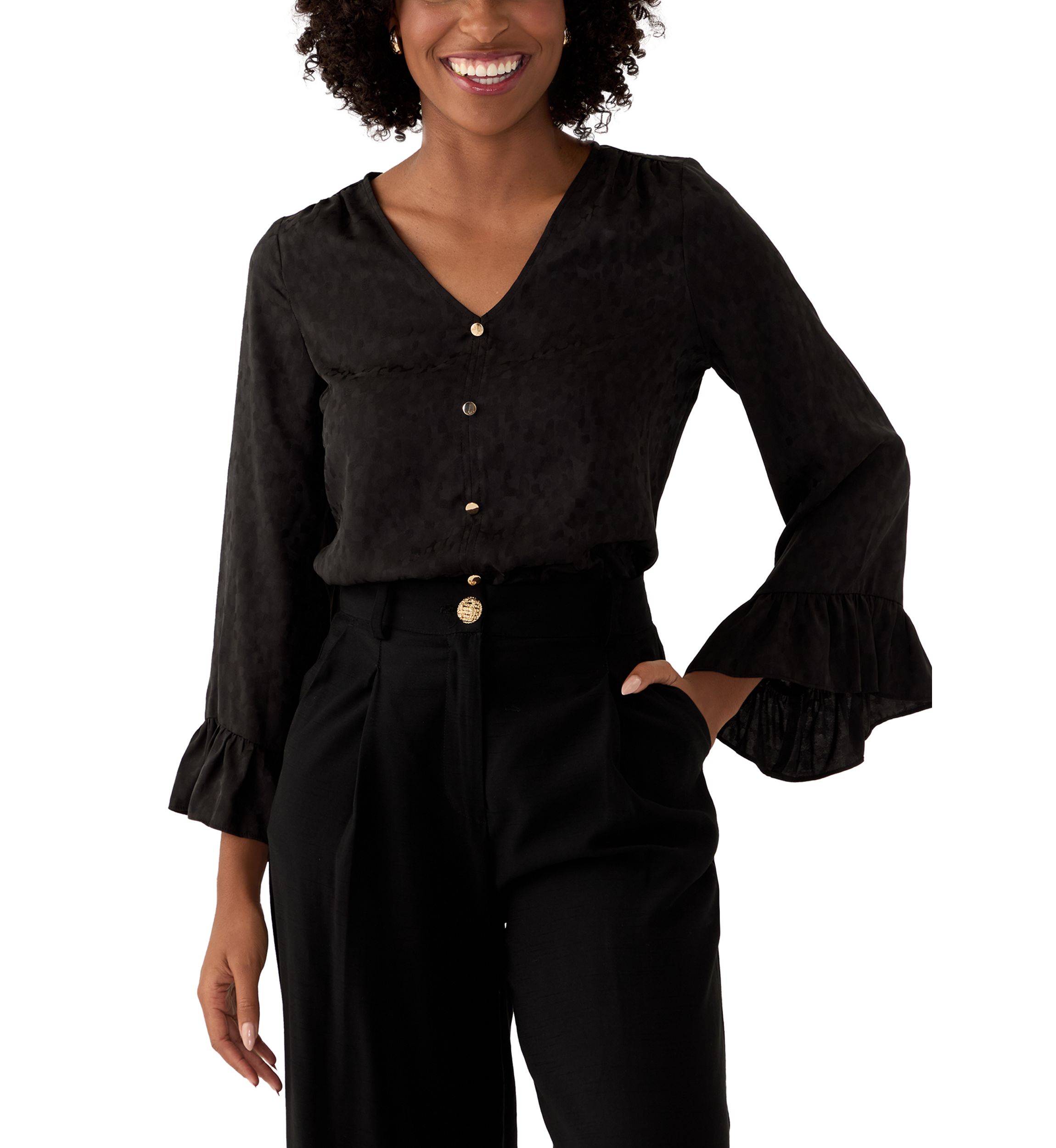 Womens Long Sleeve Satin Jacquard Blouse