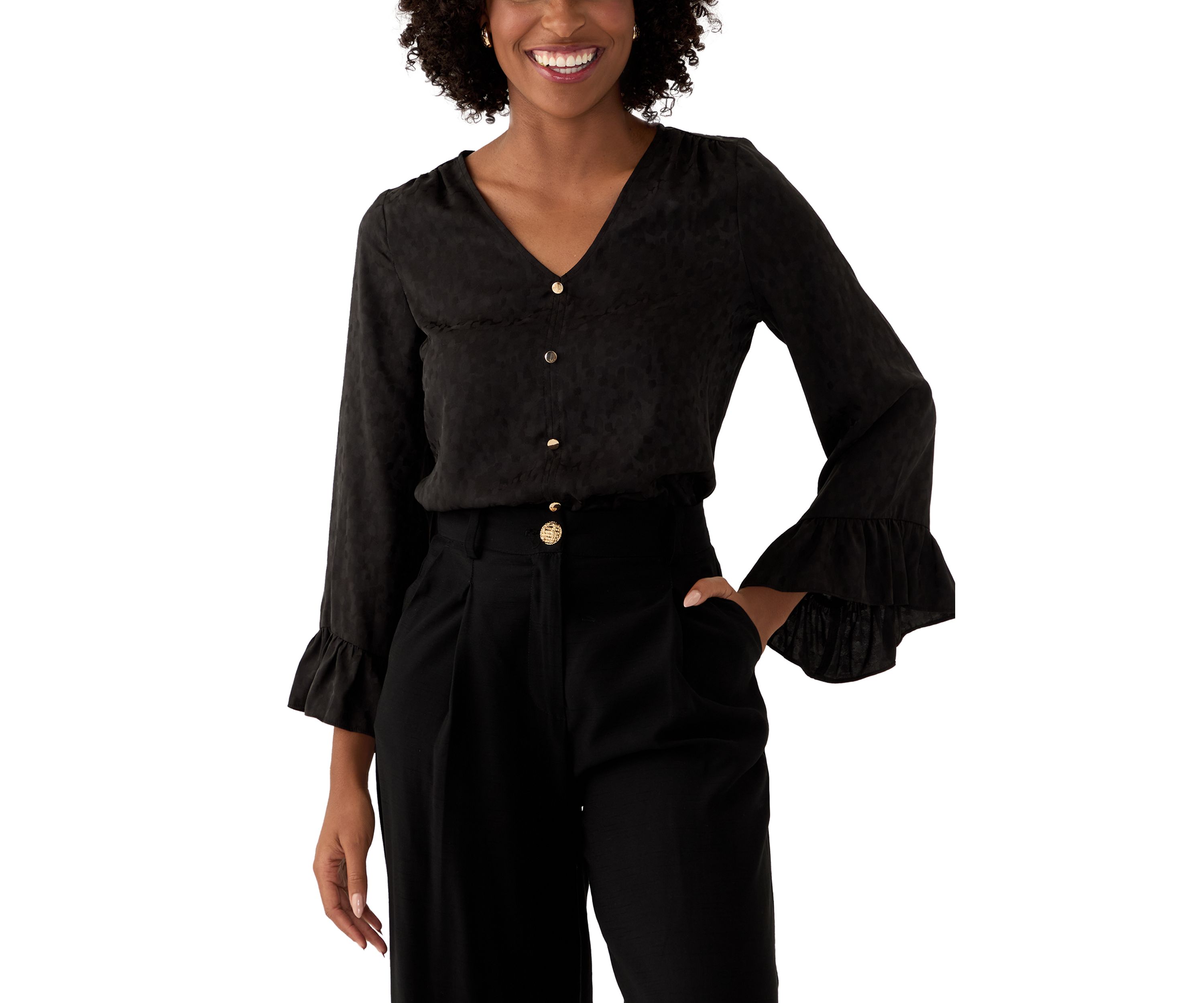 Womens Long Sleeve Satin Jacquard Blouse