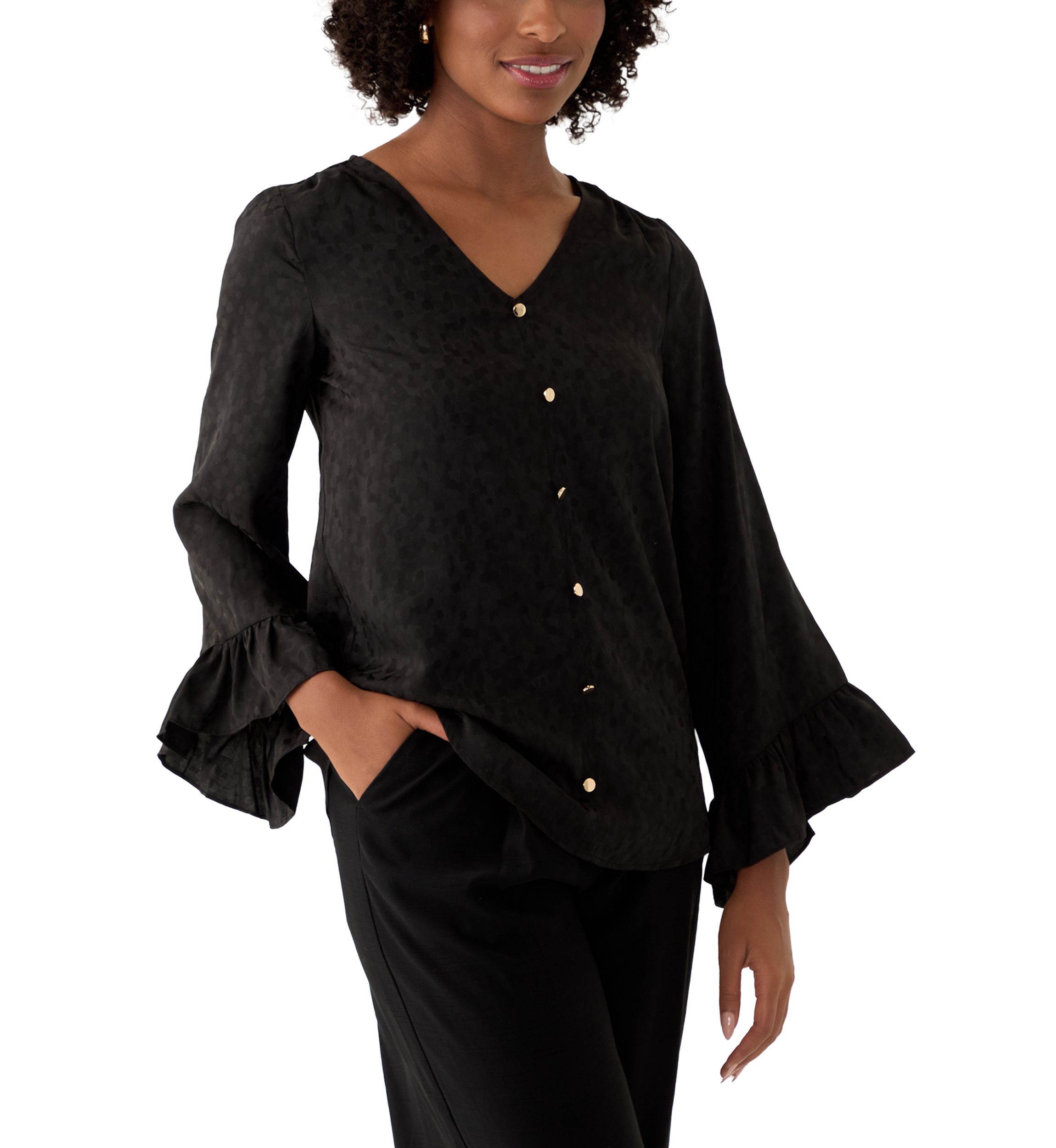Womens Long Sleeve Satin Jacquard Blouse