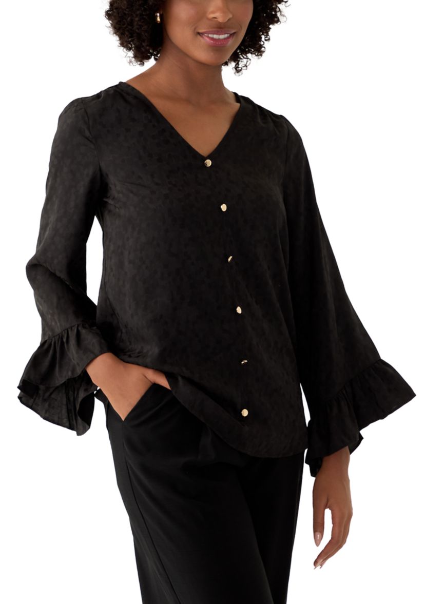 Womens Long Sleeve Satin Jacquard Blouse