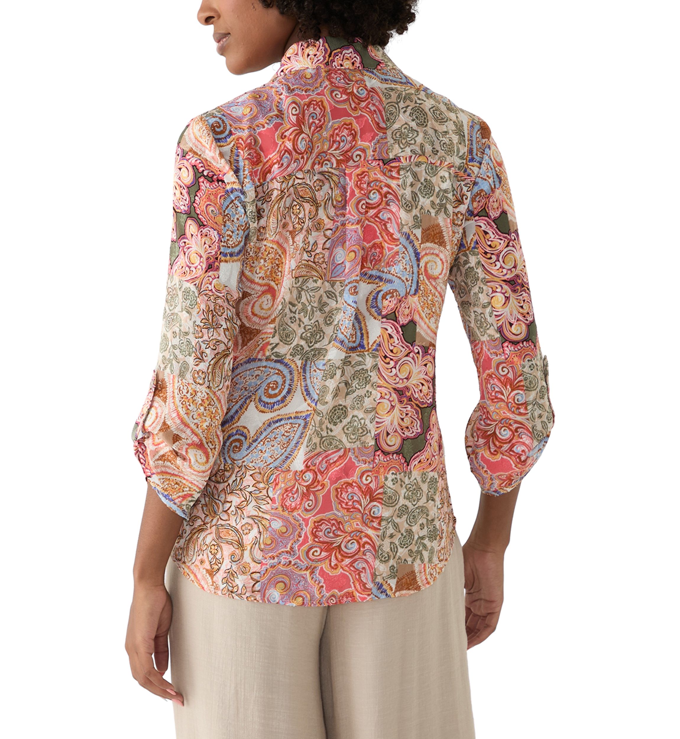 Womens Long Sleeve Printed Button Down Shirt
