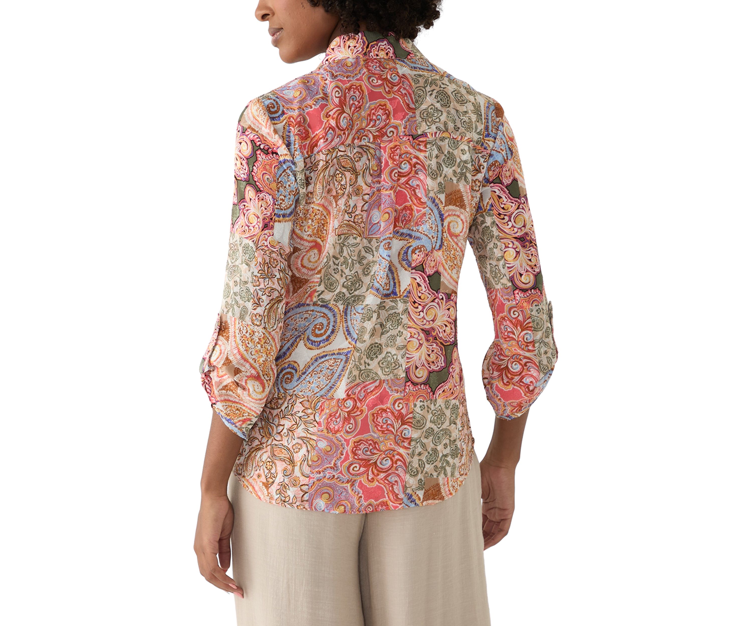 Womens Long Sleeve Printed Button Down Shirt