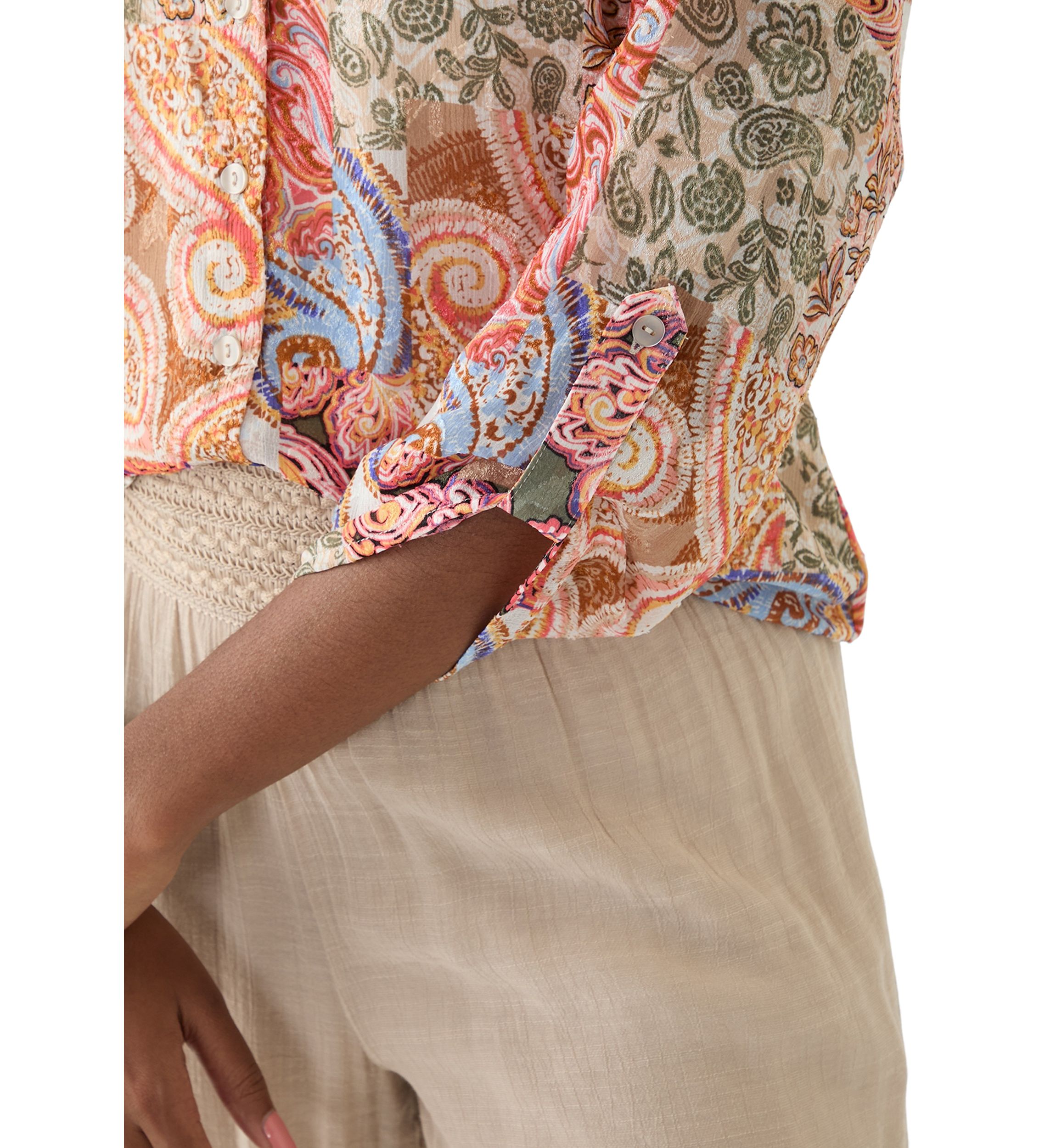 Womens Long Sleeve Printed Button Down Shirt