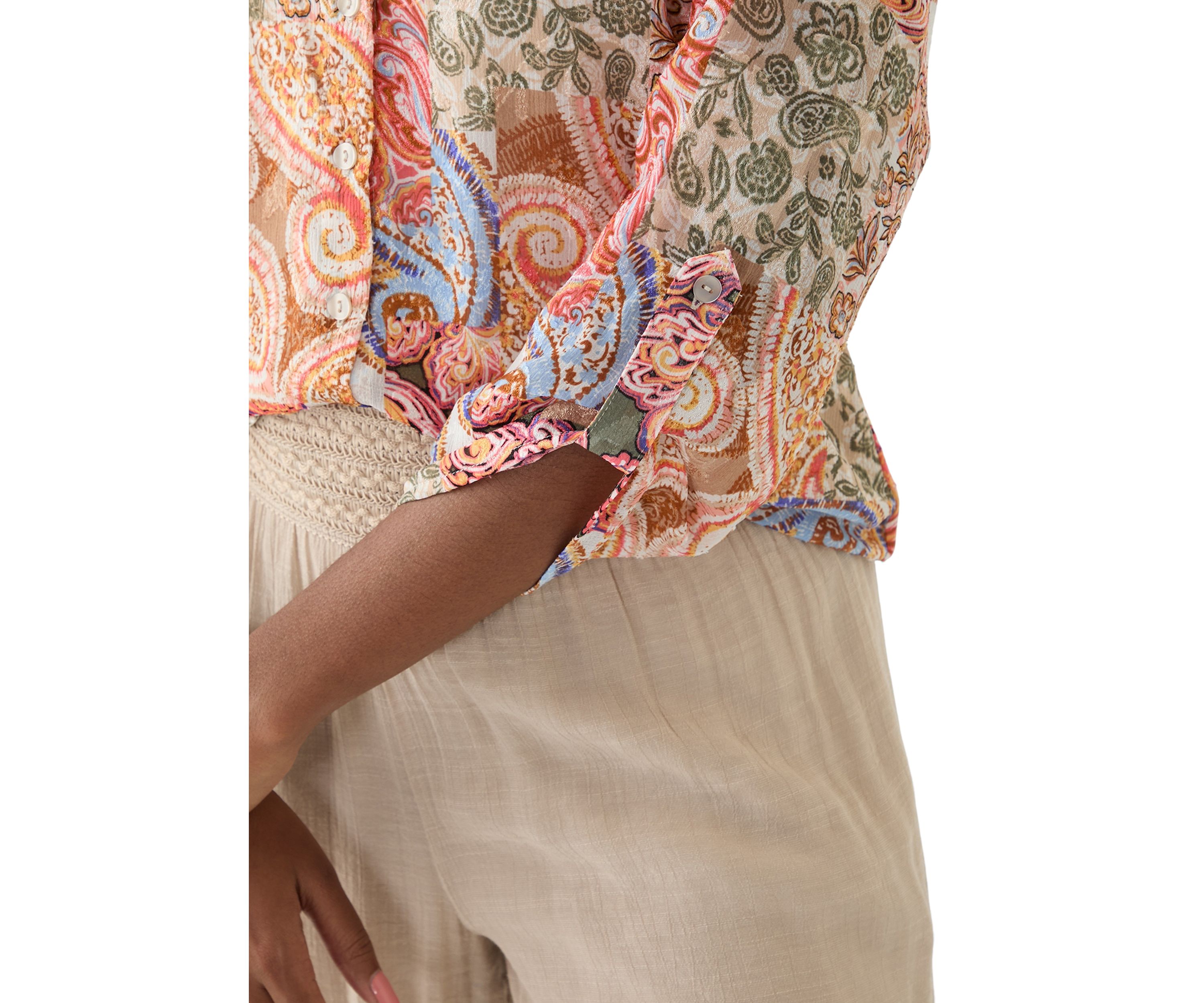 Womens Long Sleeve Printed Button Down Shirt