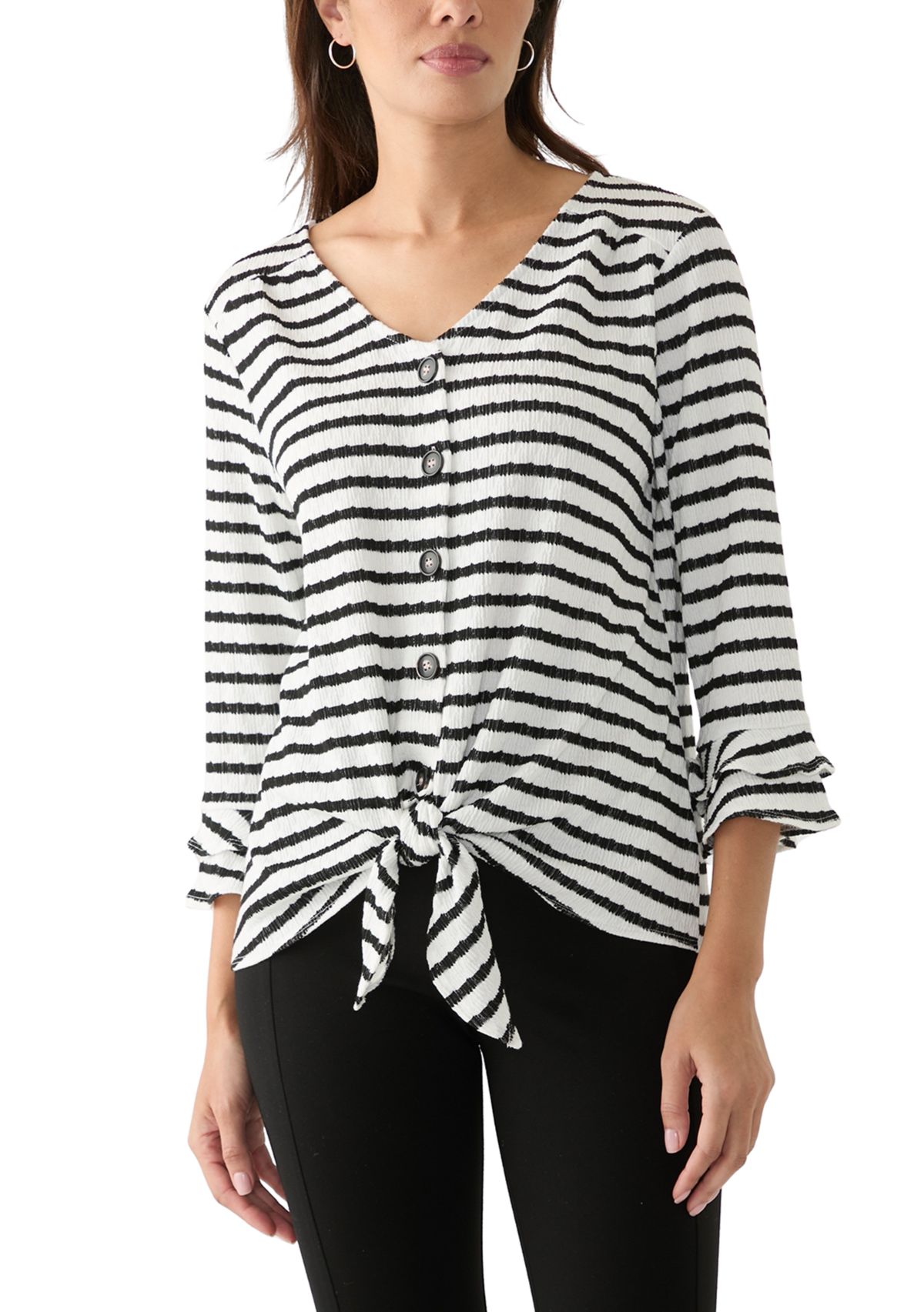 Womens 3/4 Sleeve Tie Hem Knit Blouse