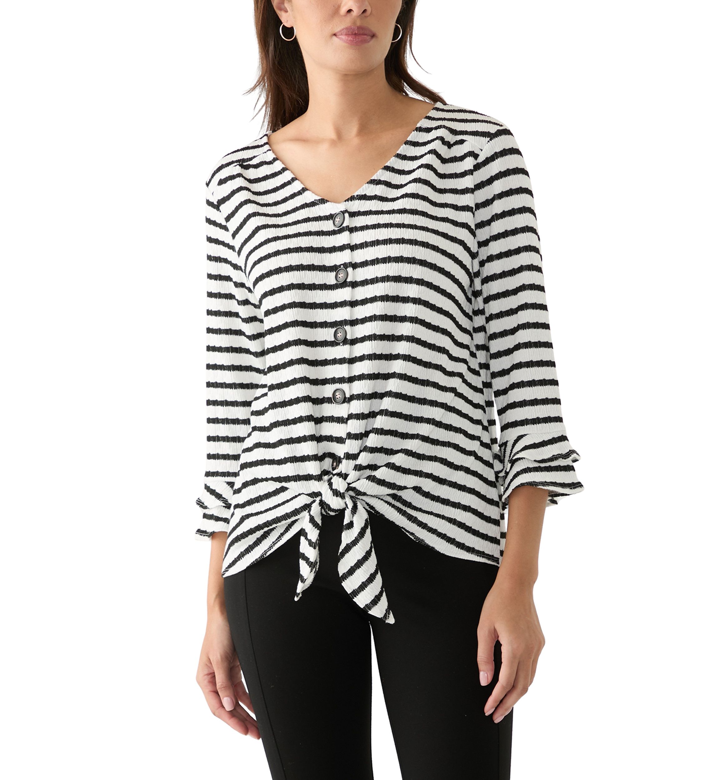 Womens 3/4 Sleeve Tie Hem Knit Blouse