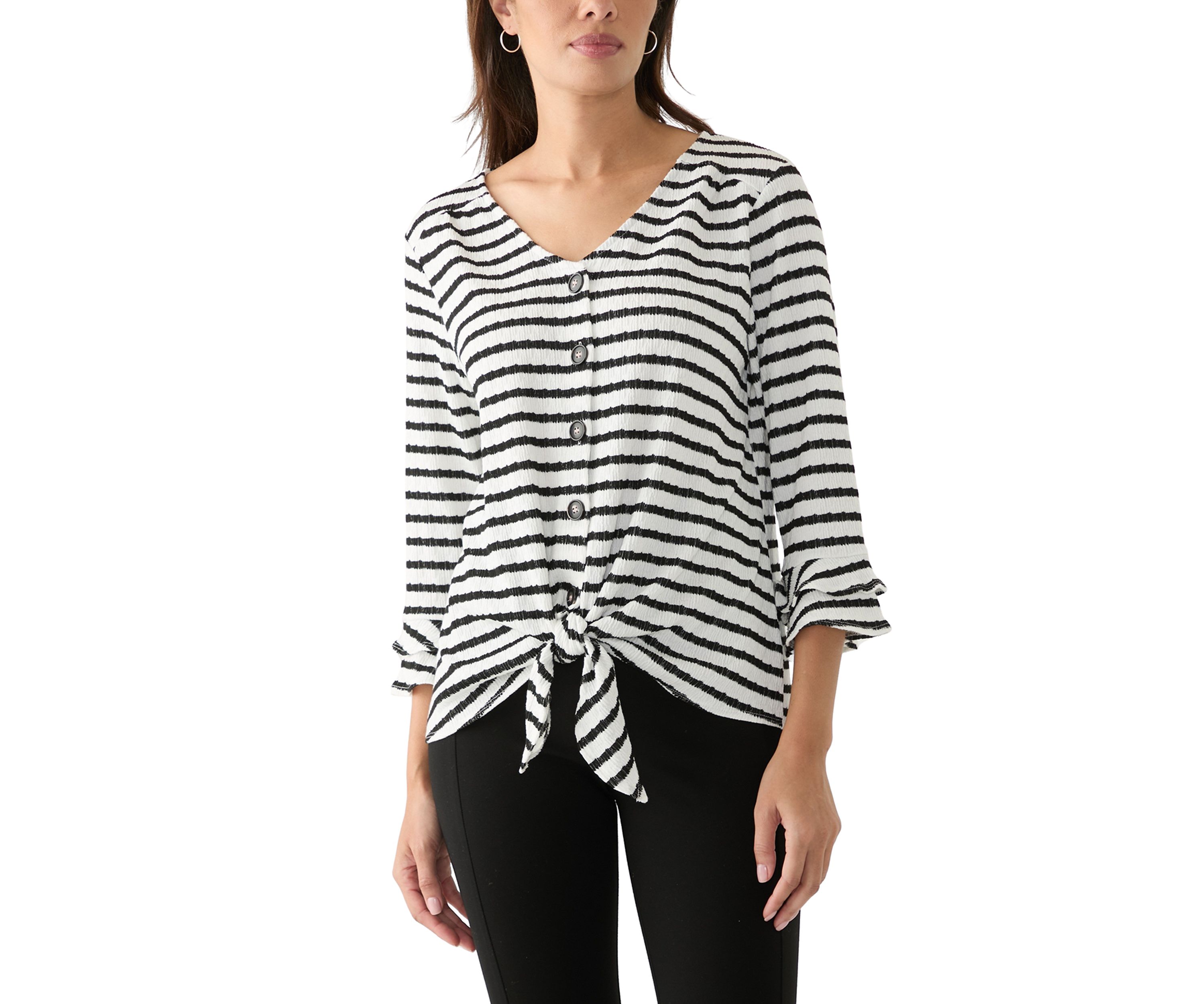 Womens 3/4 Sleeve Tie Hem Knit Blouse