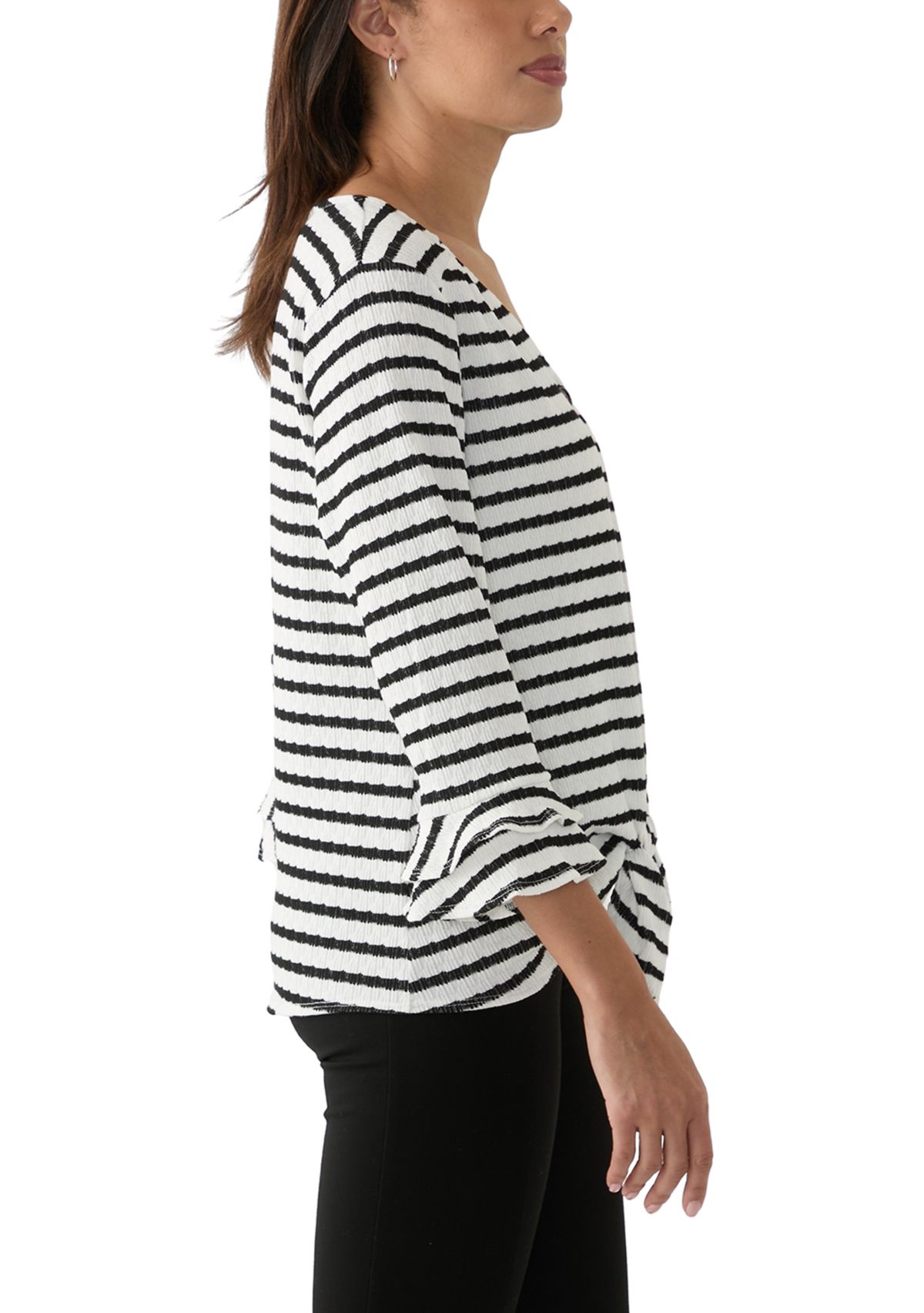 Womens 3/4 Sleeve Tie Hem Knit Blouse