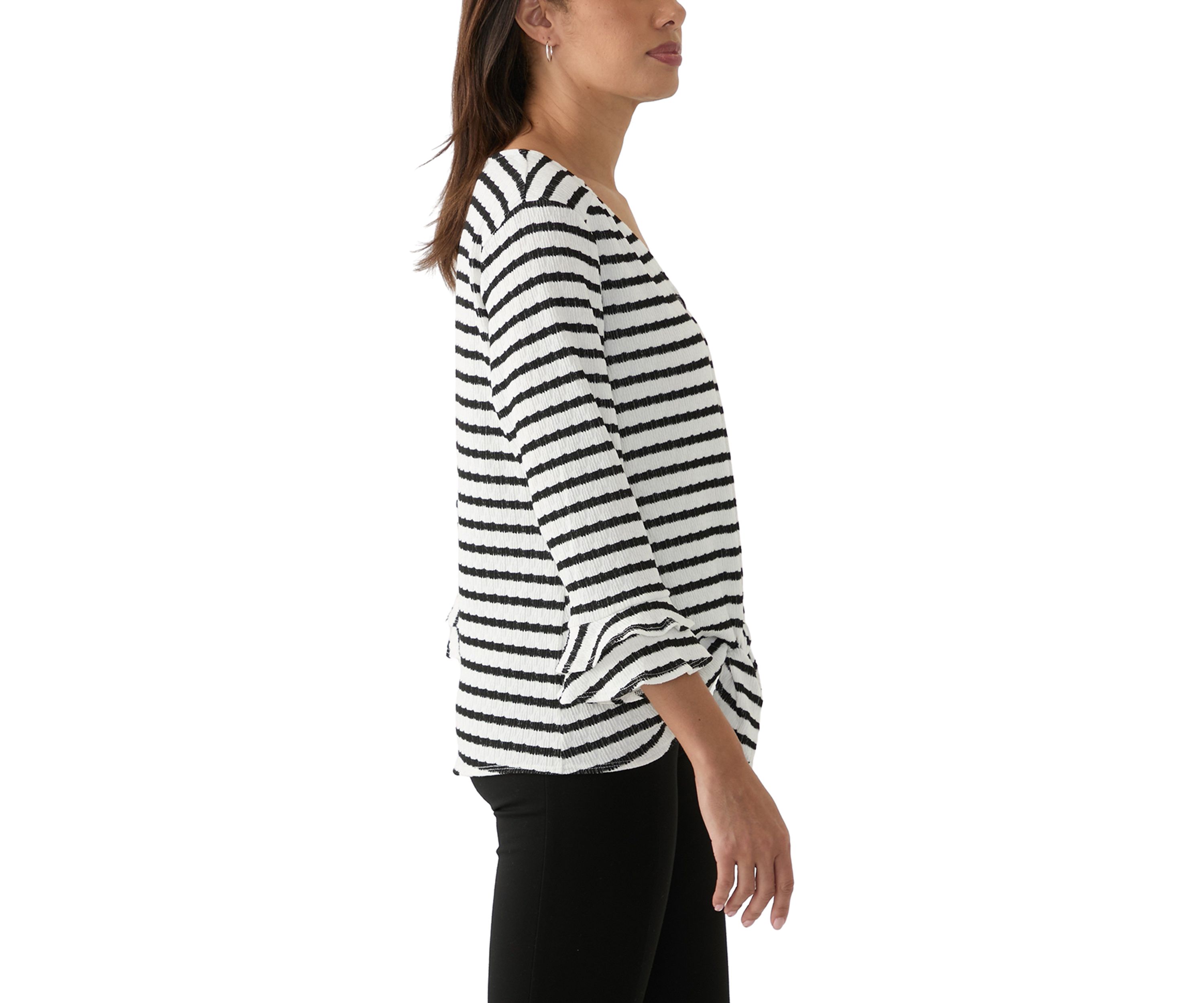 Womens 3/4 Sleeve Tie Hem Knit Blouse