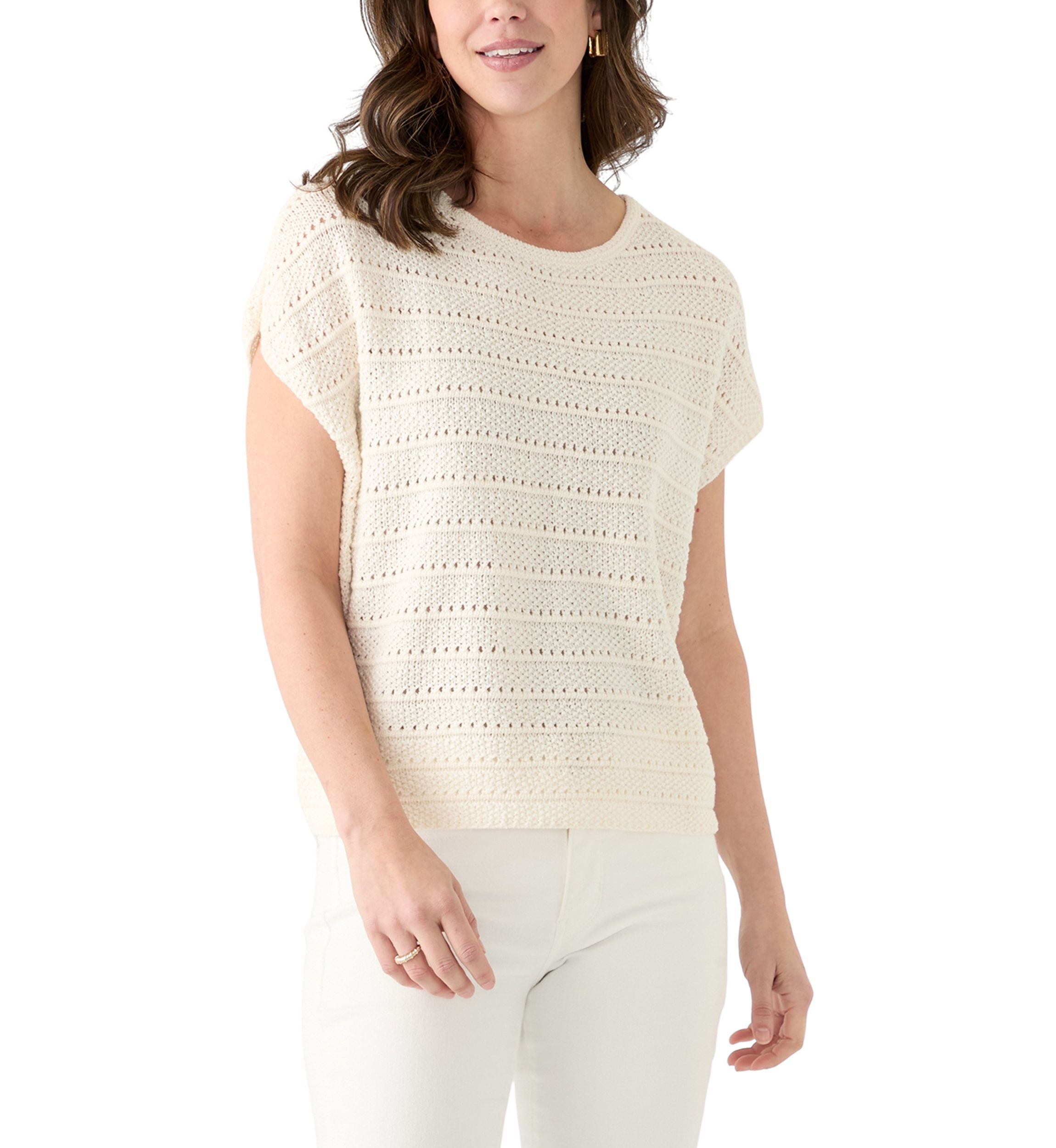 Womens Short Sleeve Crochet Sweater