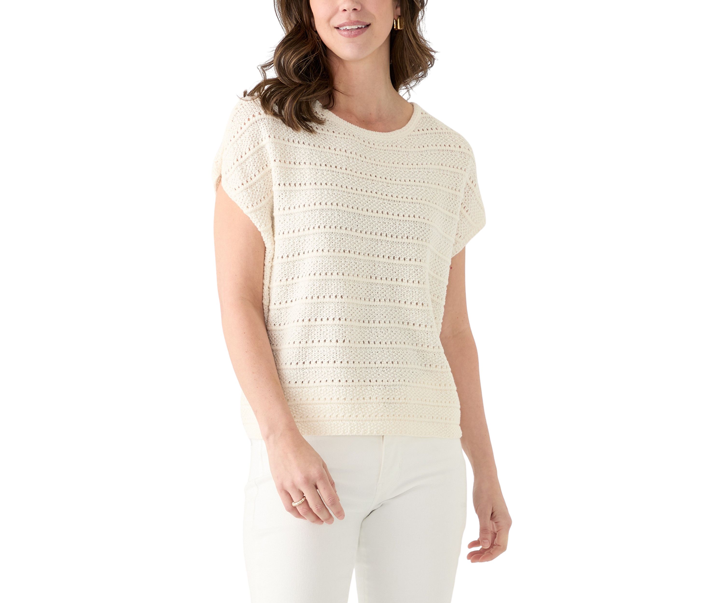 Womens Short Sleeve Crochet Sweater