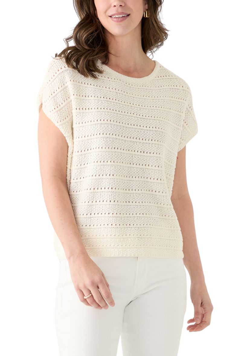 Womens Short Sleeve Crochet Sweater