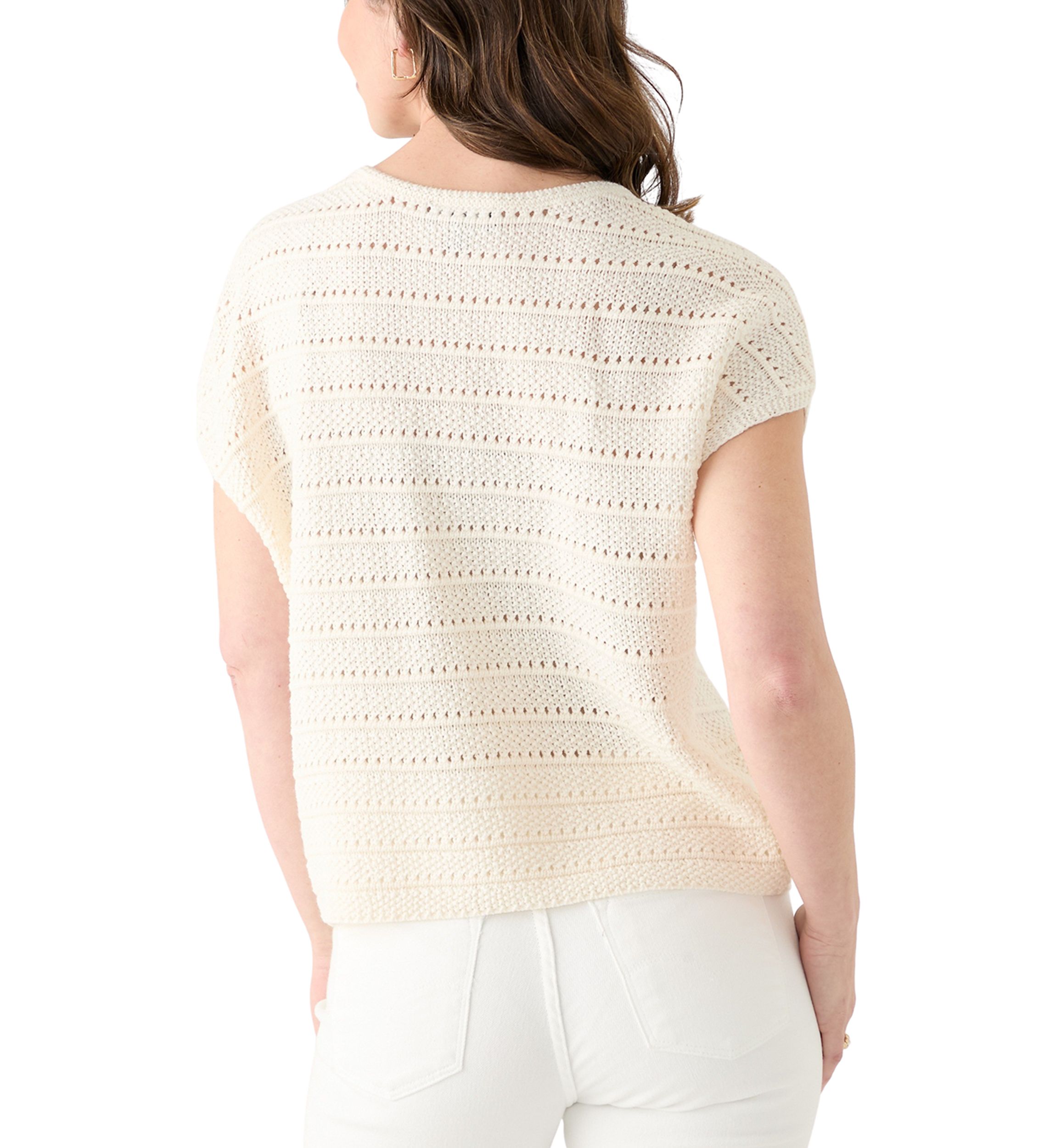 Womens Short Sleeve Crochet Sweater