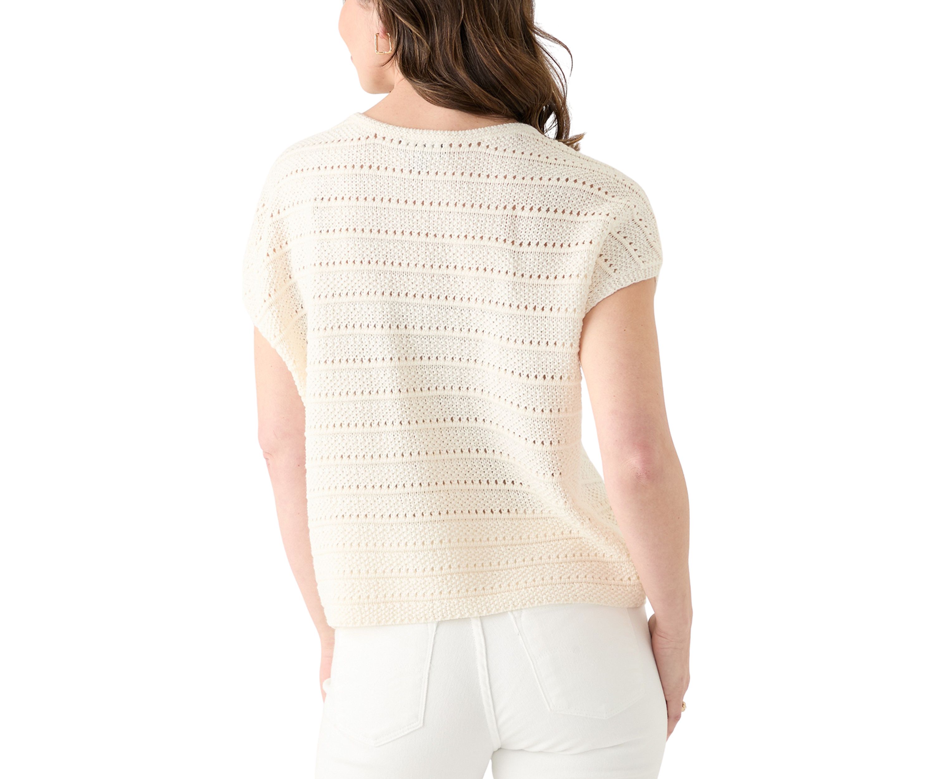 Womens Short Sleeve Crochet Sweater