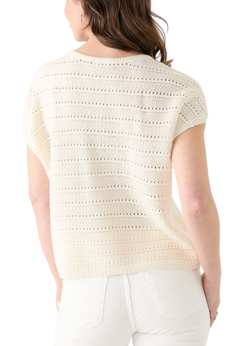 Womens Short Sleeve Crochet Sweater