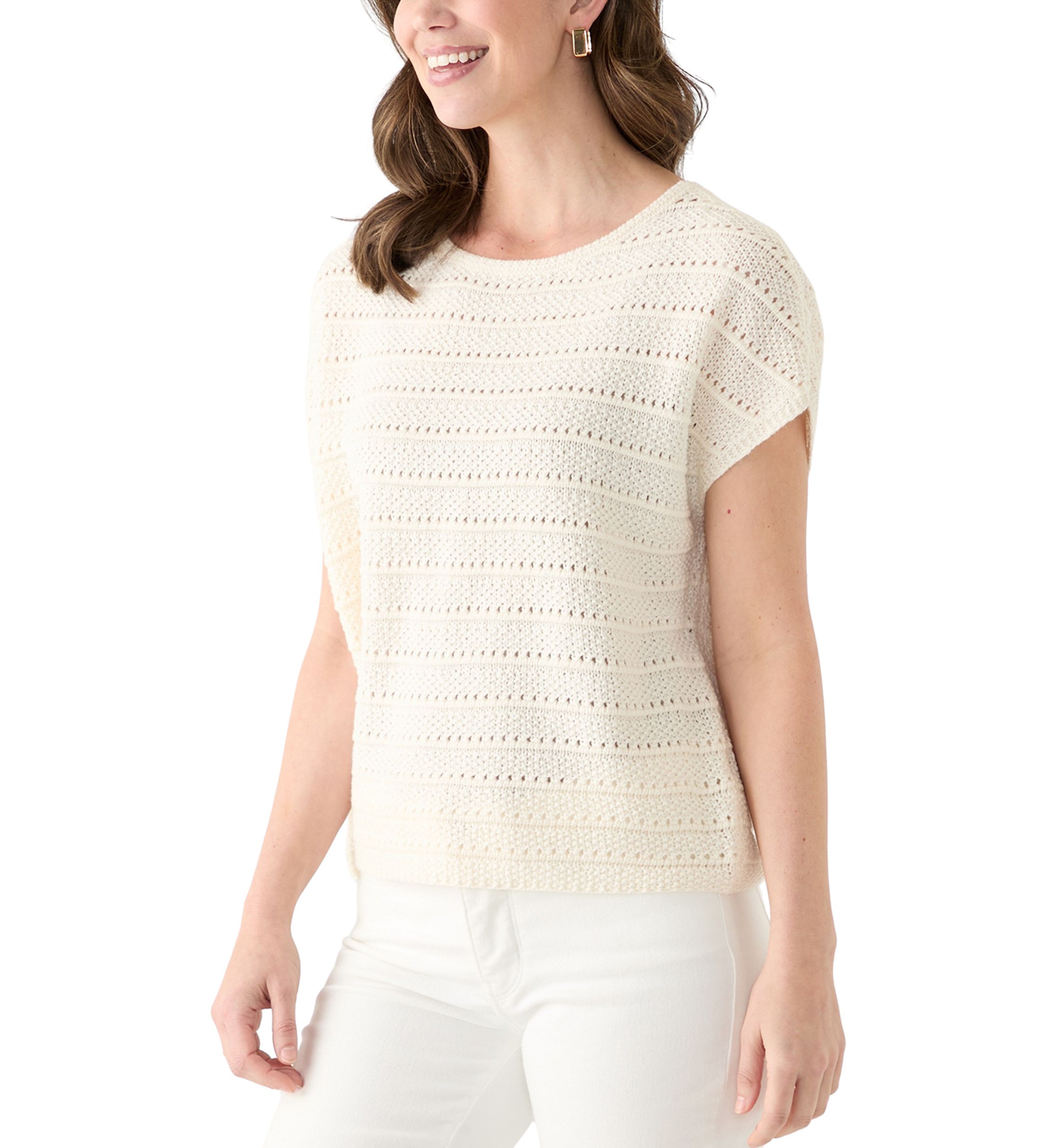 Womens Short Sleeve Crochet Sweater