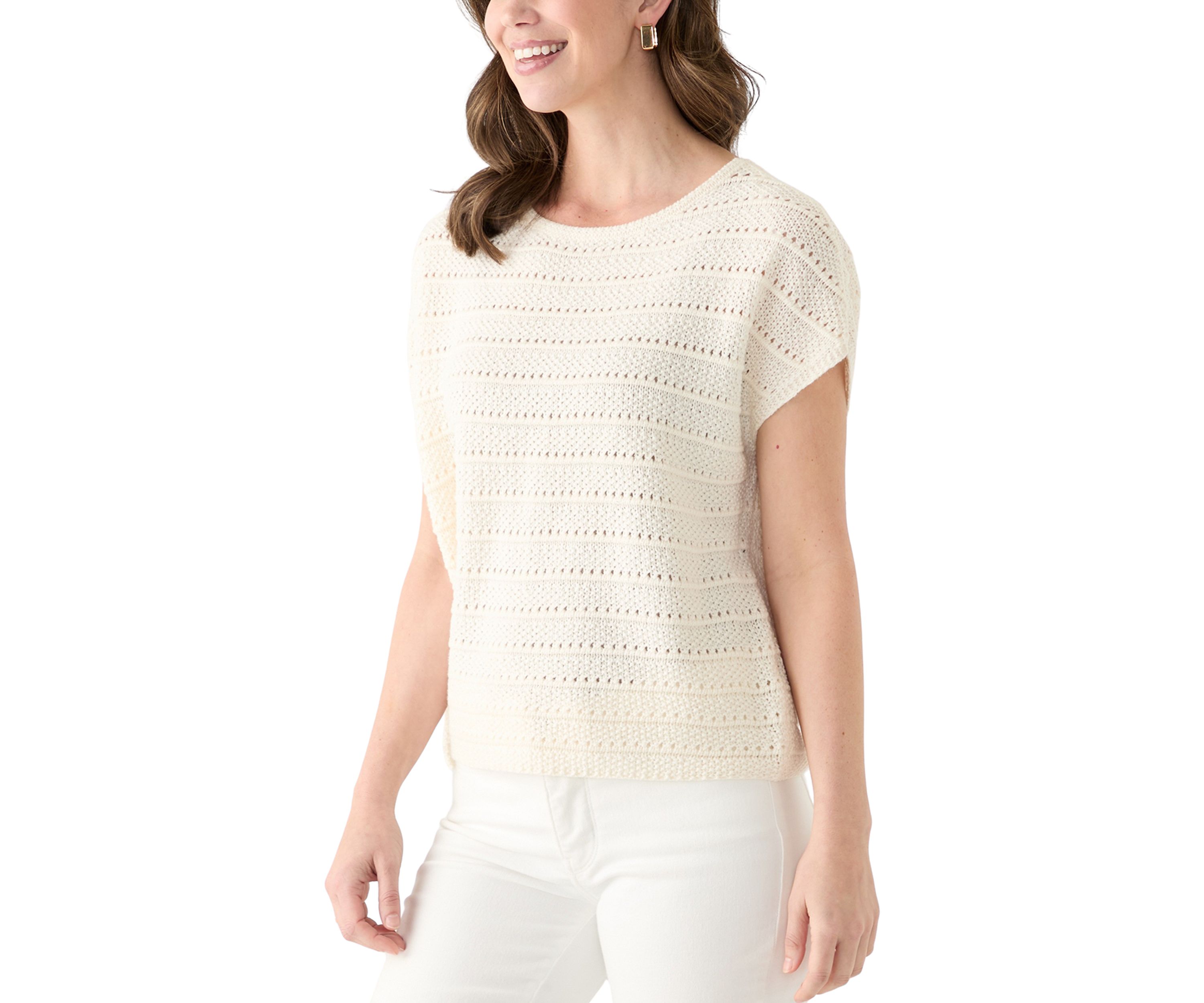 Womens Short Sleeve Crochet Sweater