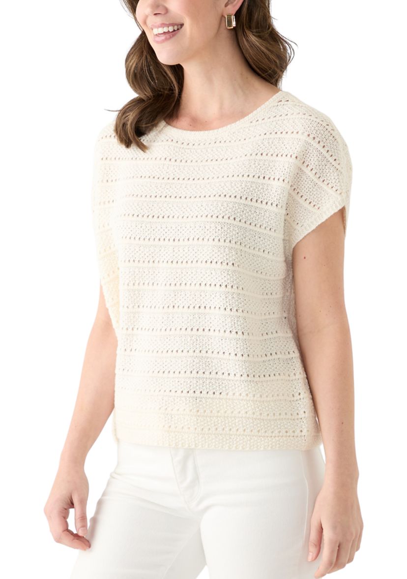 Womens Short Sleeve Crochet Sweater