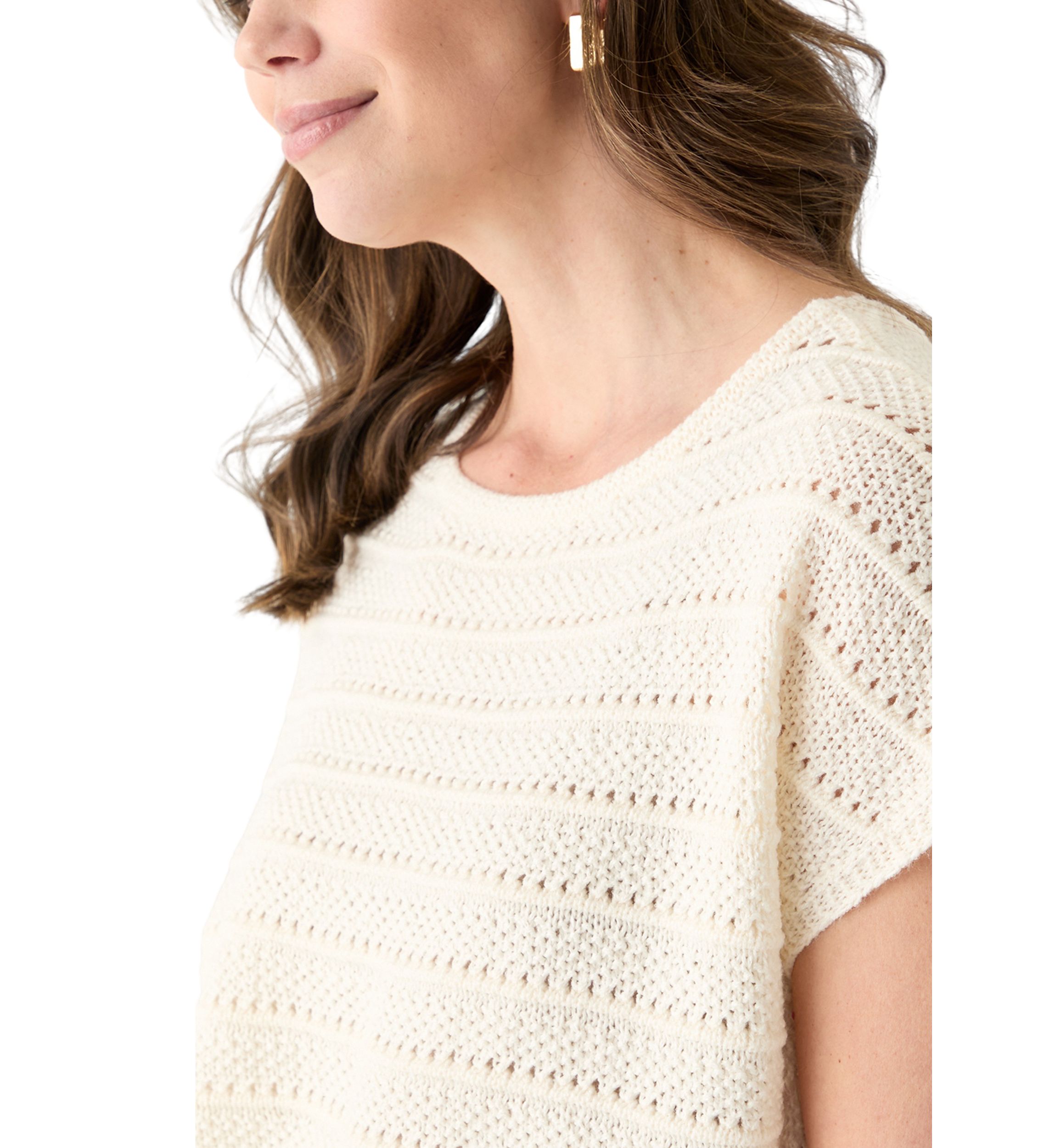 Womens Short Sleeve Crochet Sweater