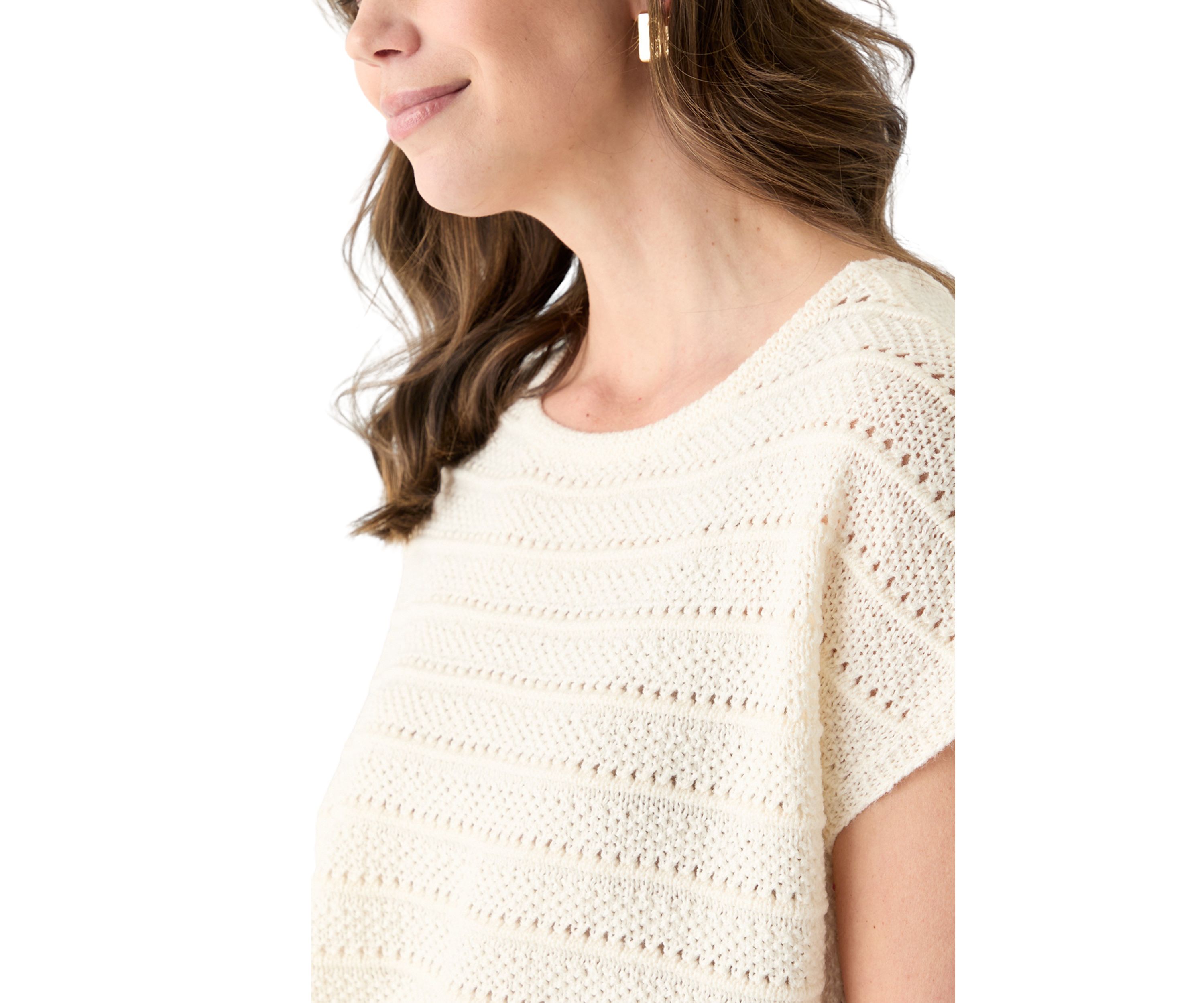 Womens Short Sleeve Crochet Sweater