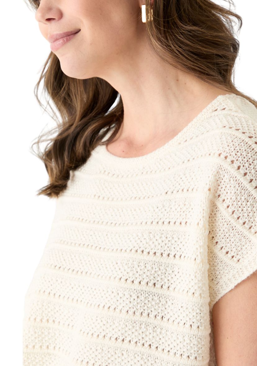 Womens Short Sleeve Crochet Sweater