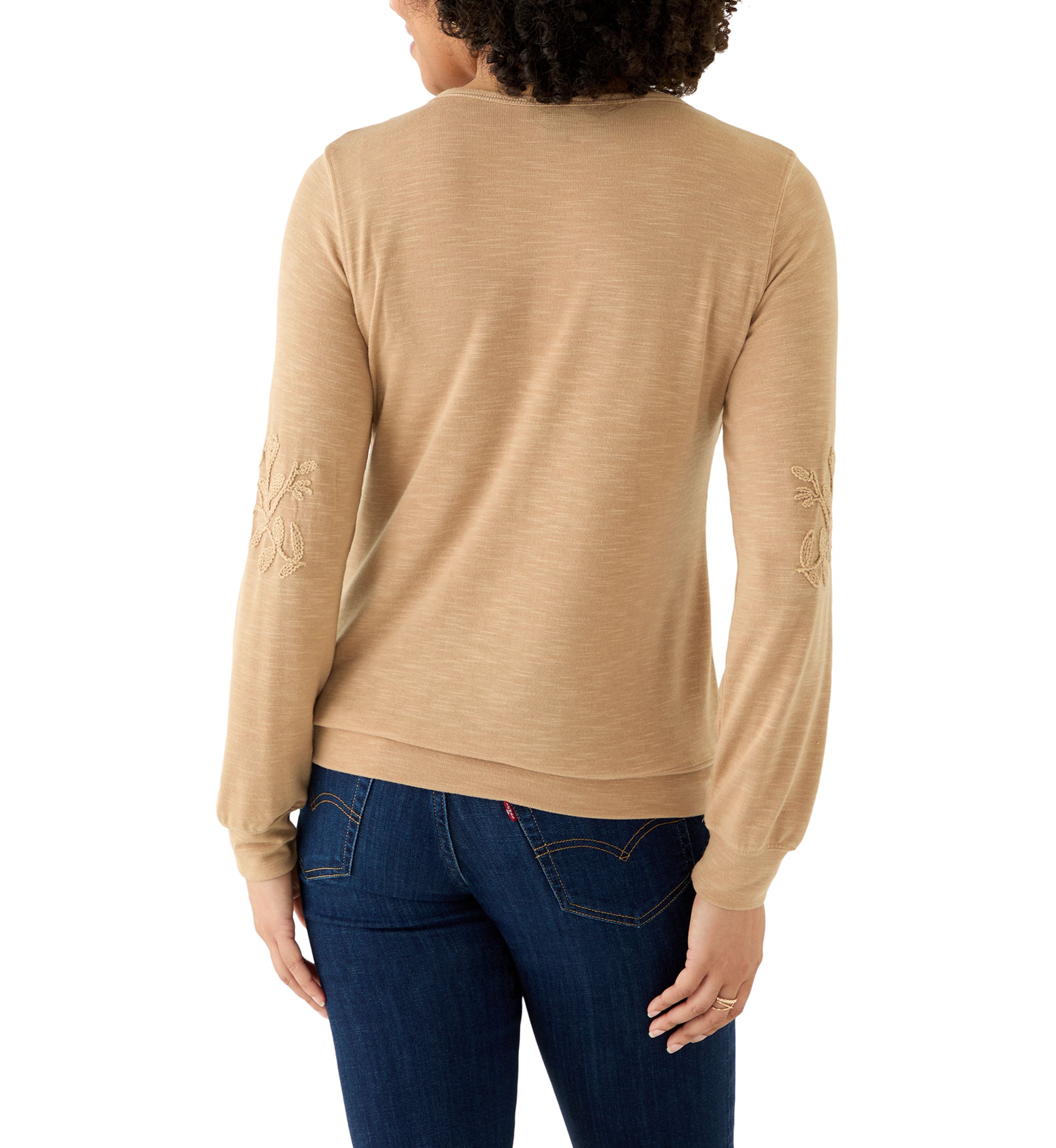 Womens Long Sleeve Embroidered Knit Top