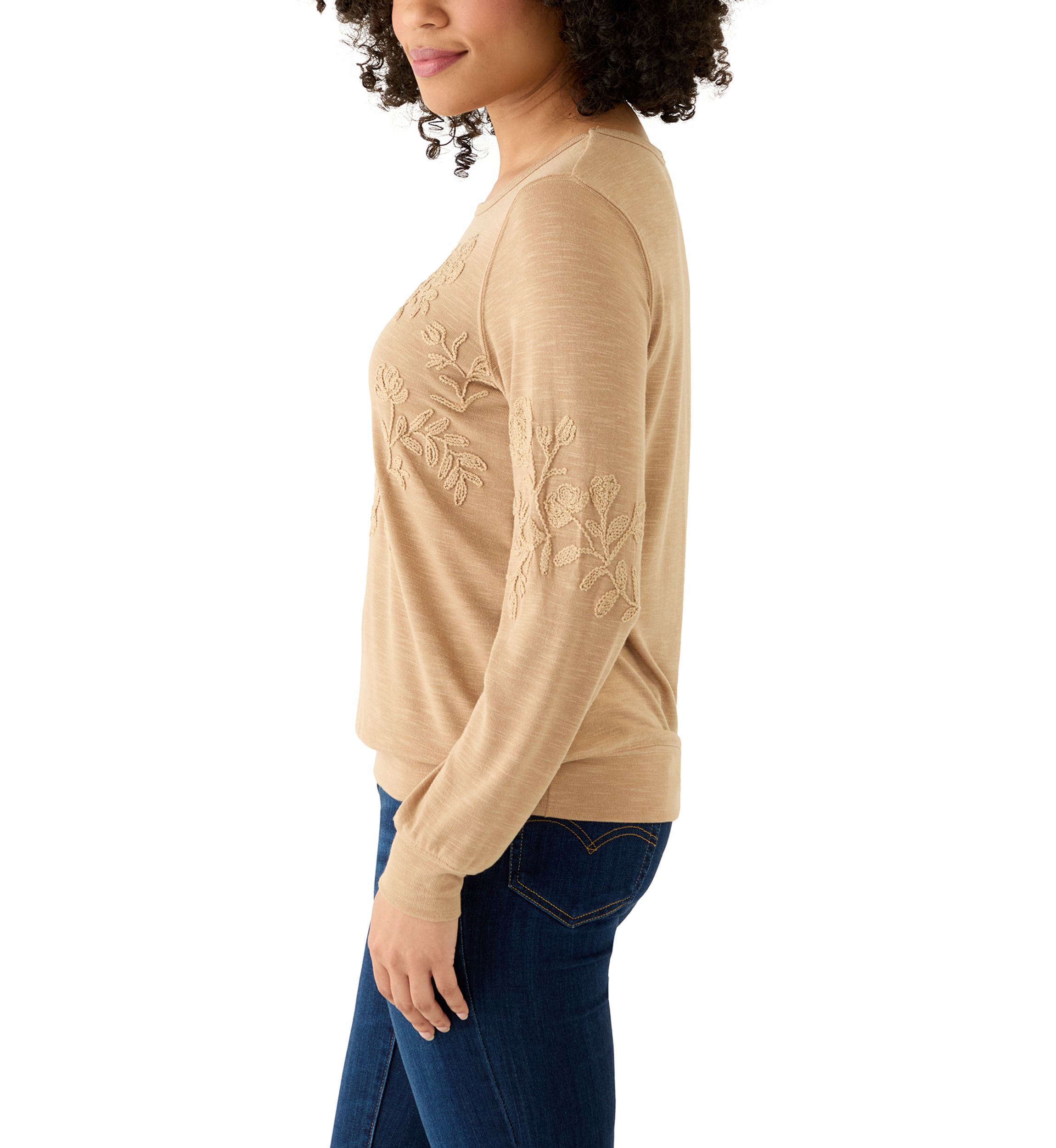 Womens Long Sleeve Embroidered Knit Top