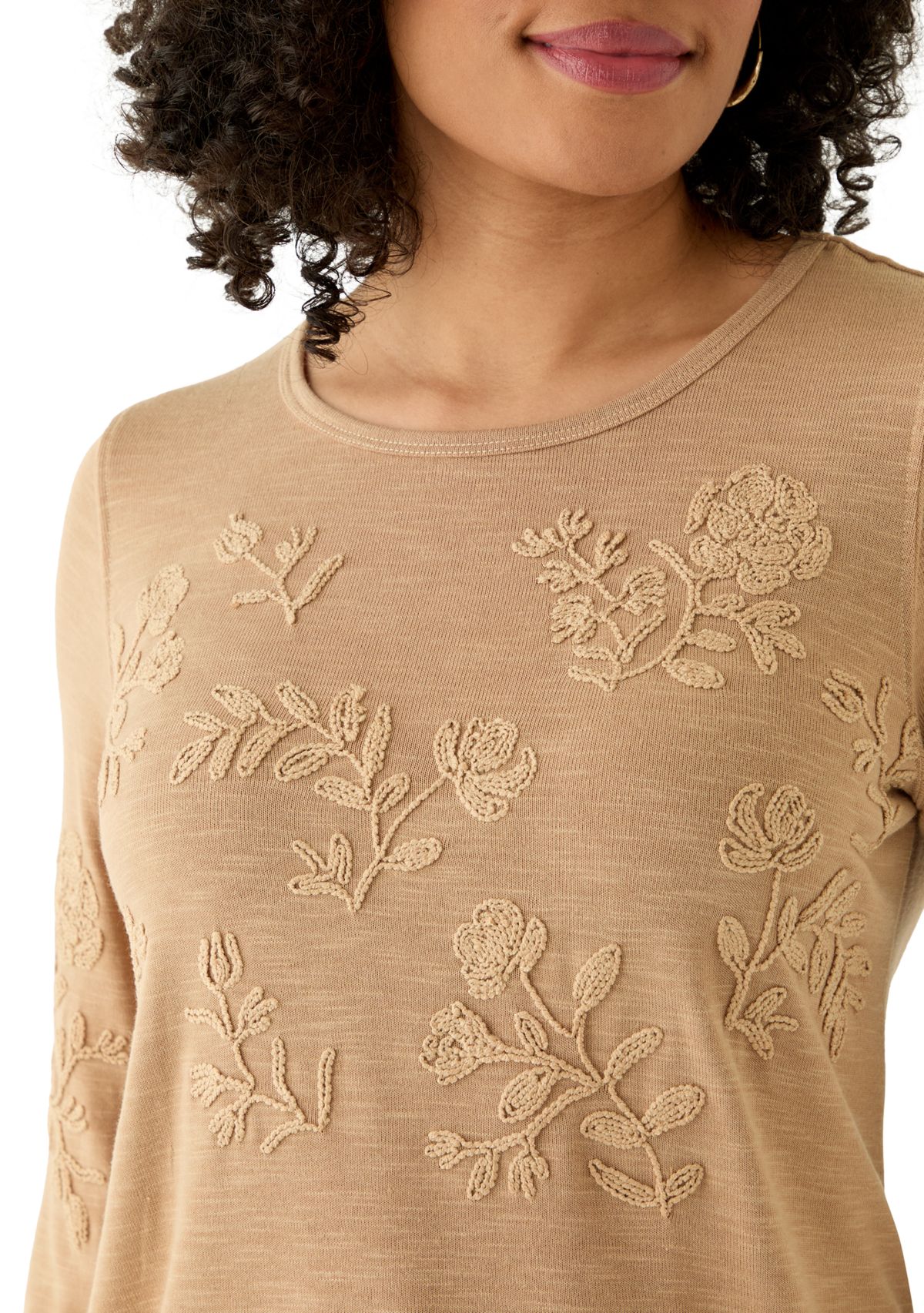 Womens Long Sleeve Embroidered Knit Top