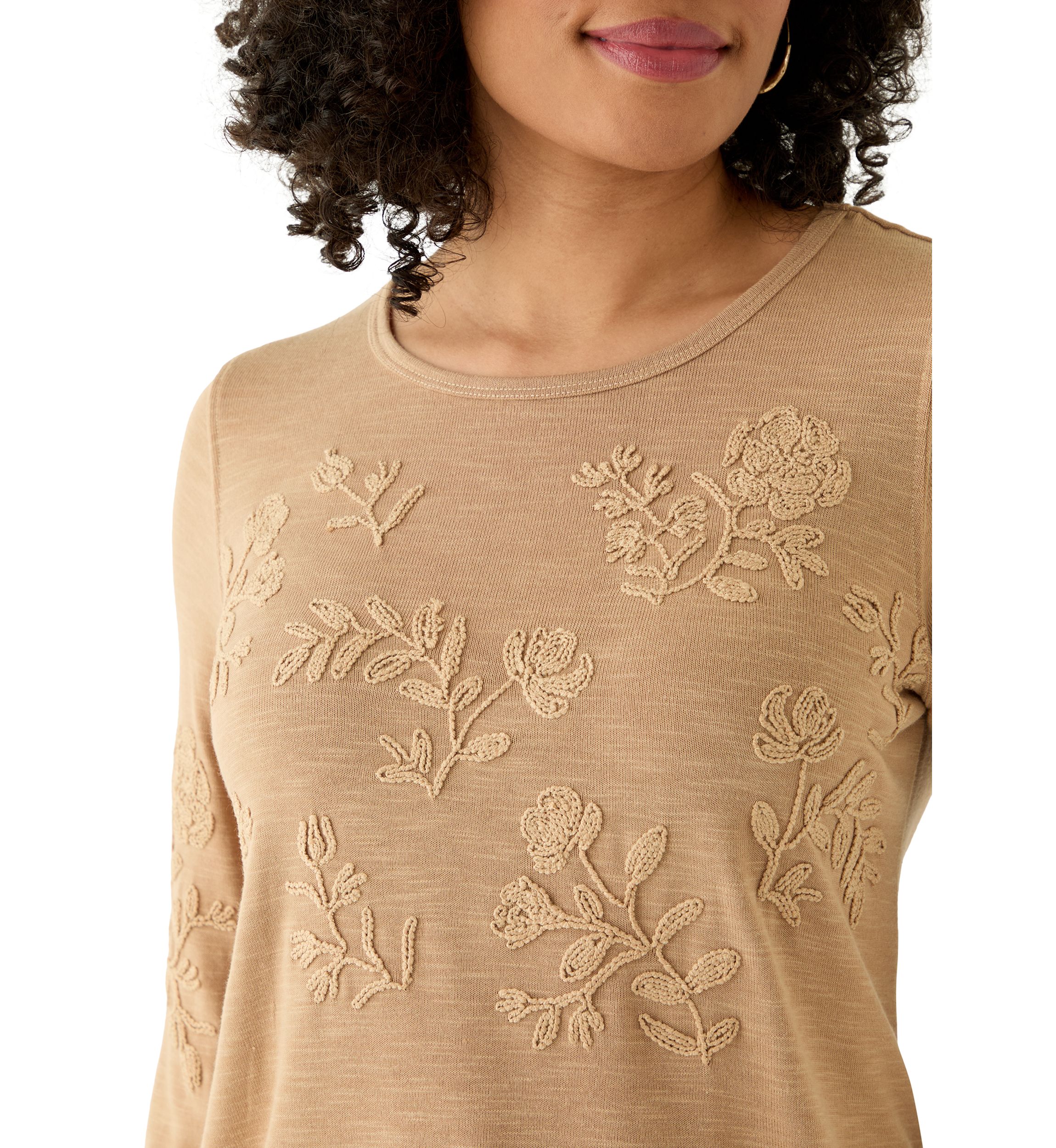 Womens Long Sleeve Embroidered Knit Top