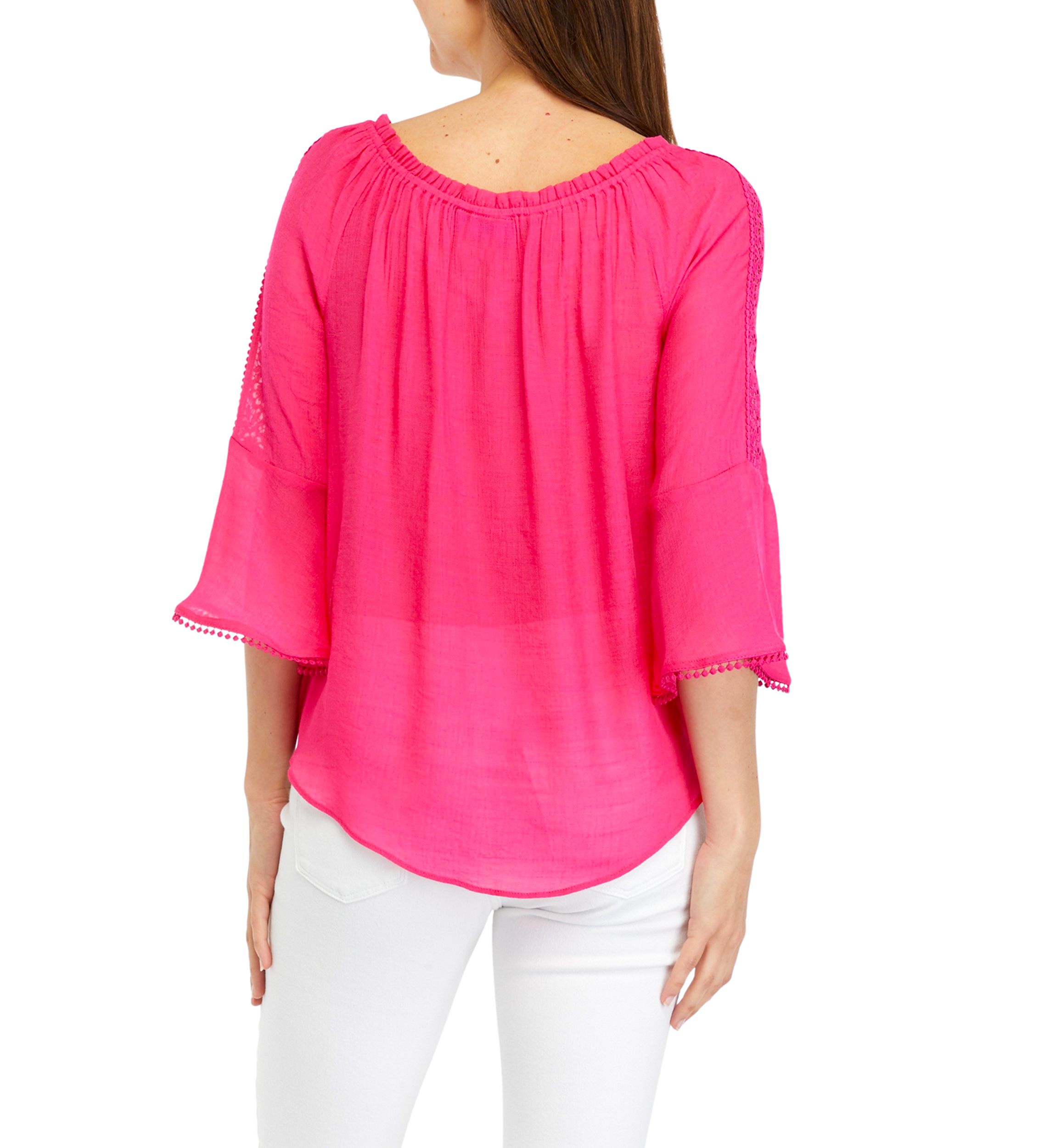 Womens Solid Tie Front Blouse with Necklace