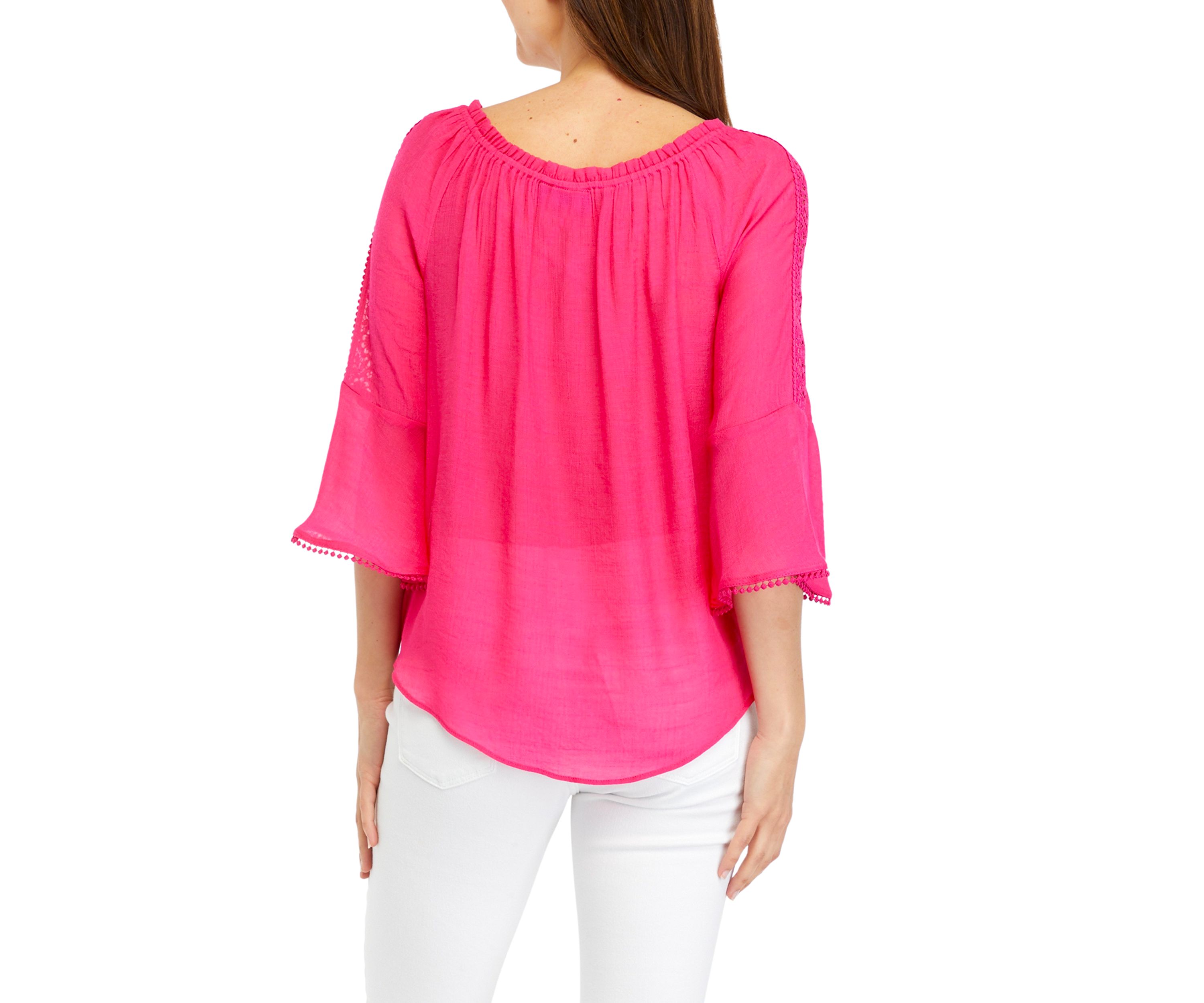 Womens Solid Tie Front Blouse with Necklace