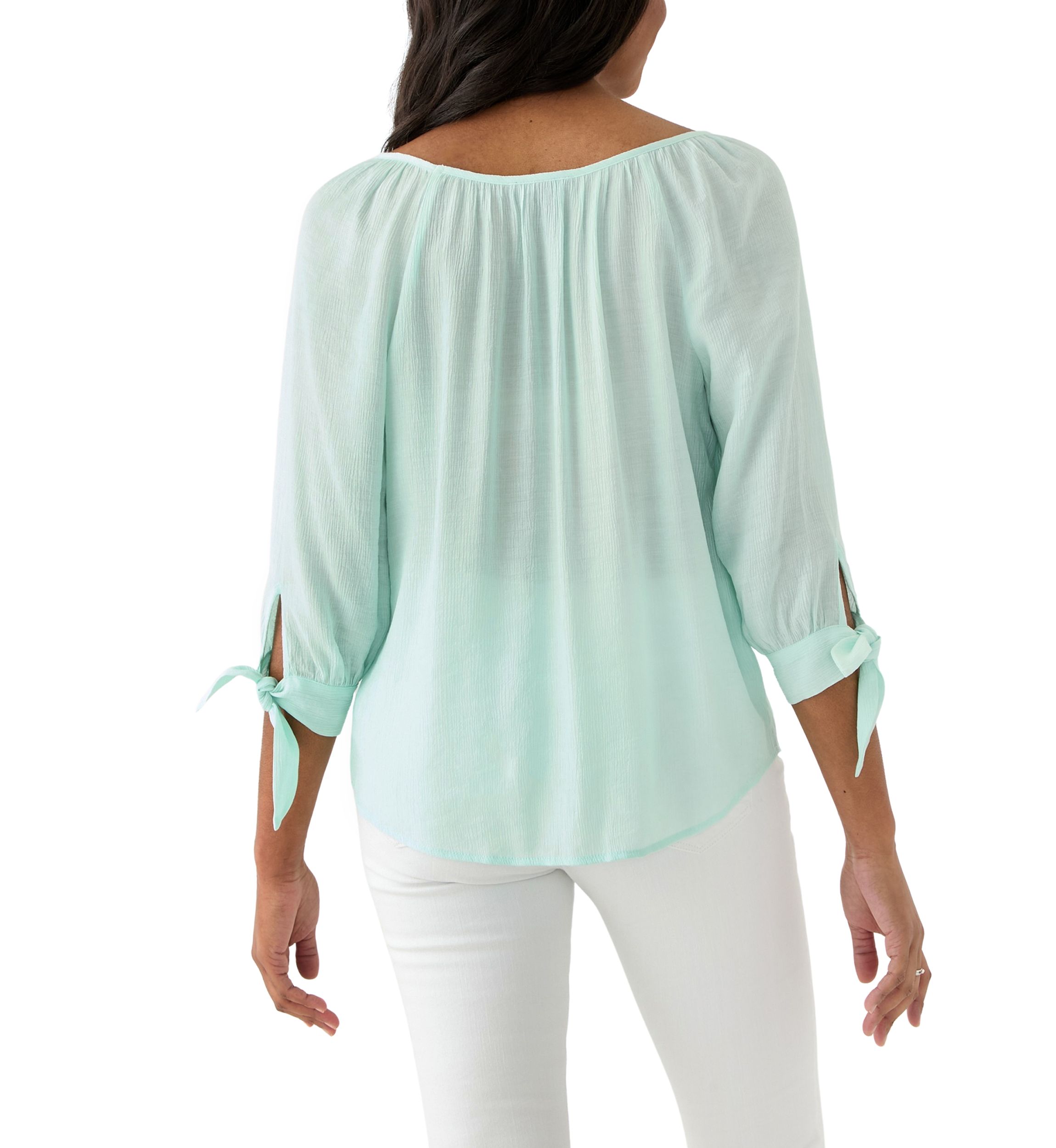 Womens Button Front Tie Sleeve Blouse