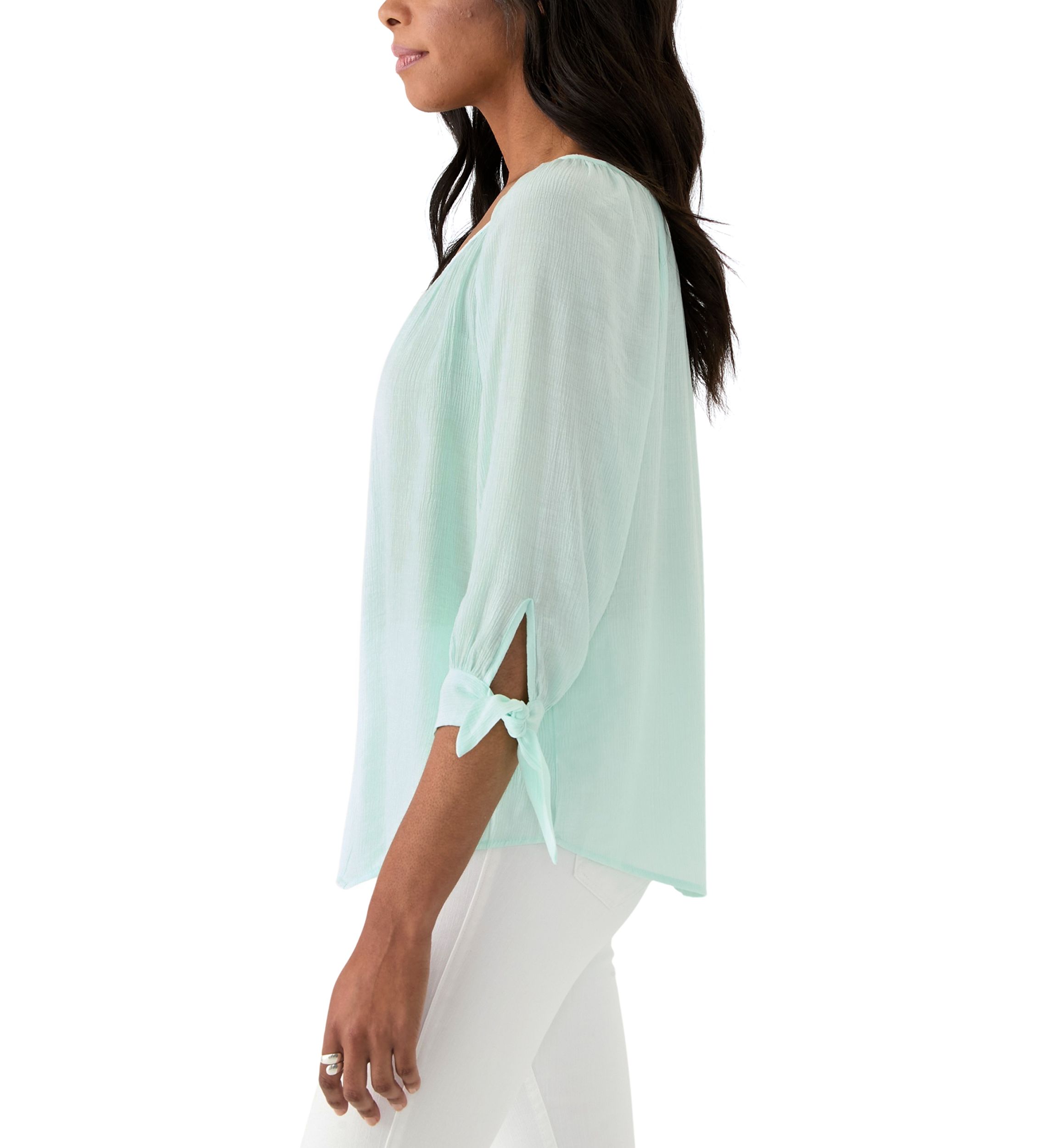 Womens Button Front Tie Sleeve Blouse