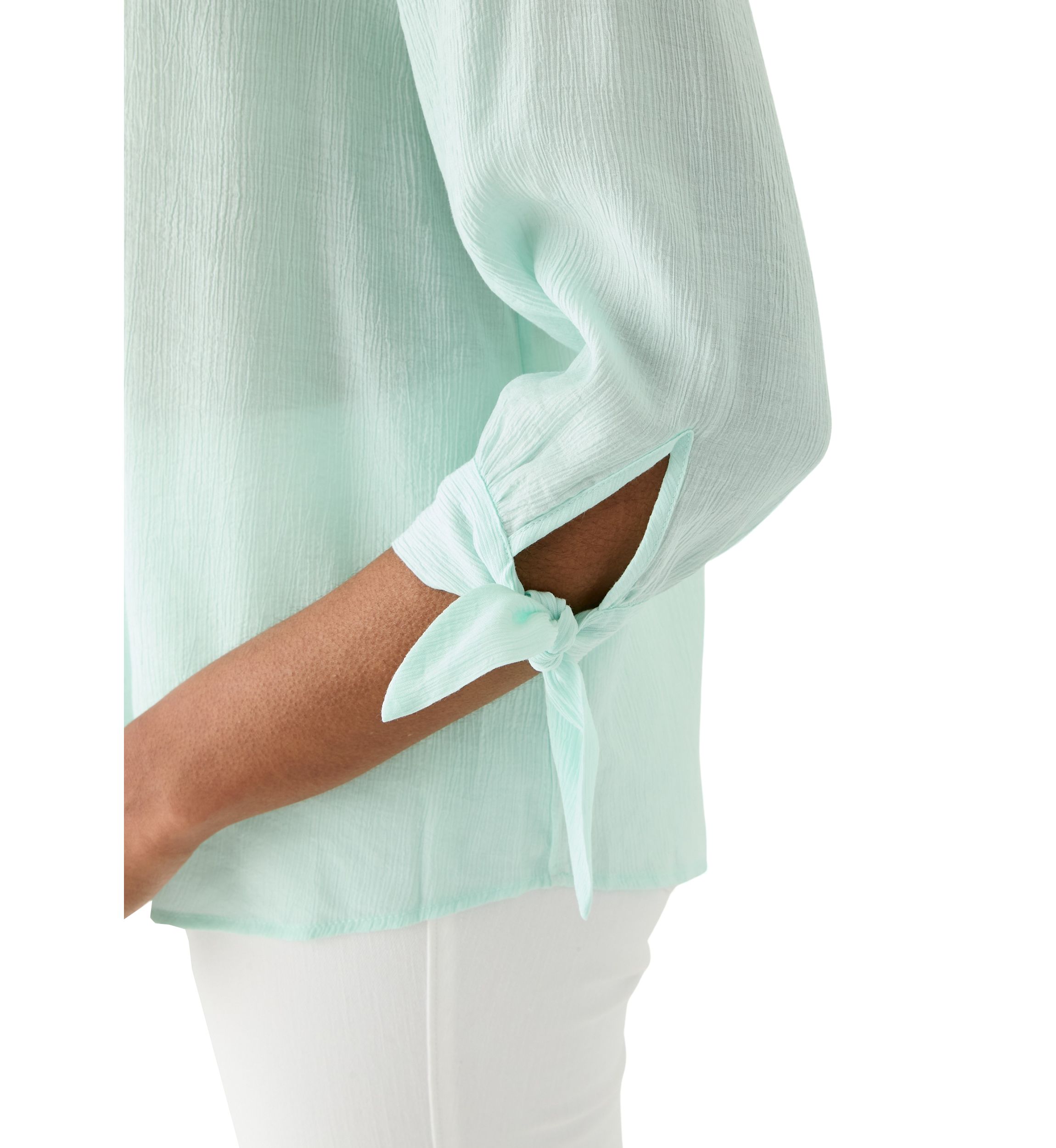 Womens Button Front Tie Sleeve Blouse