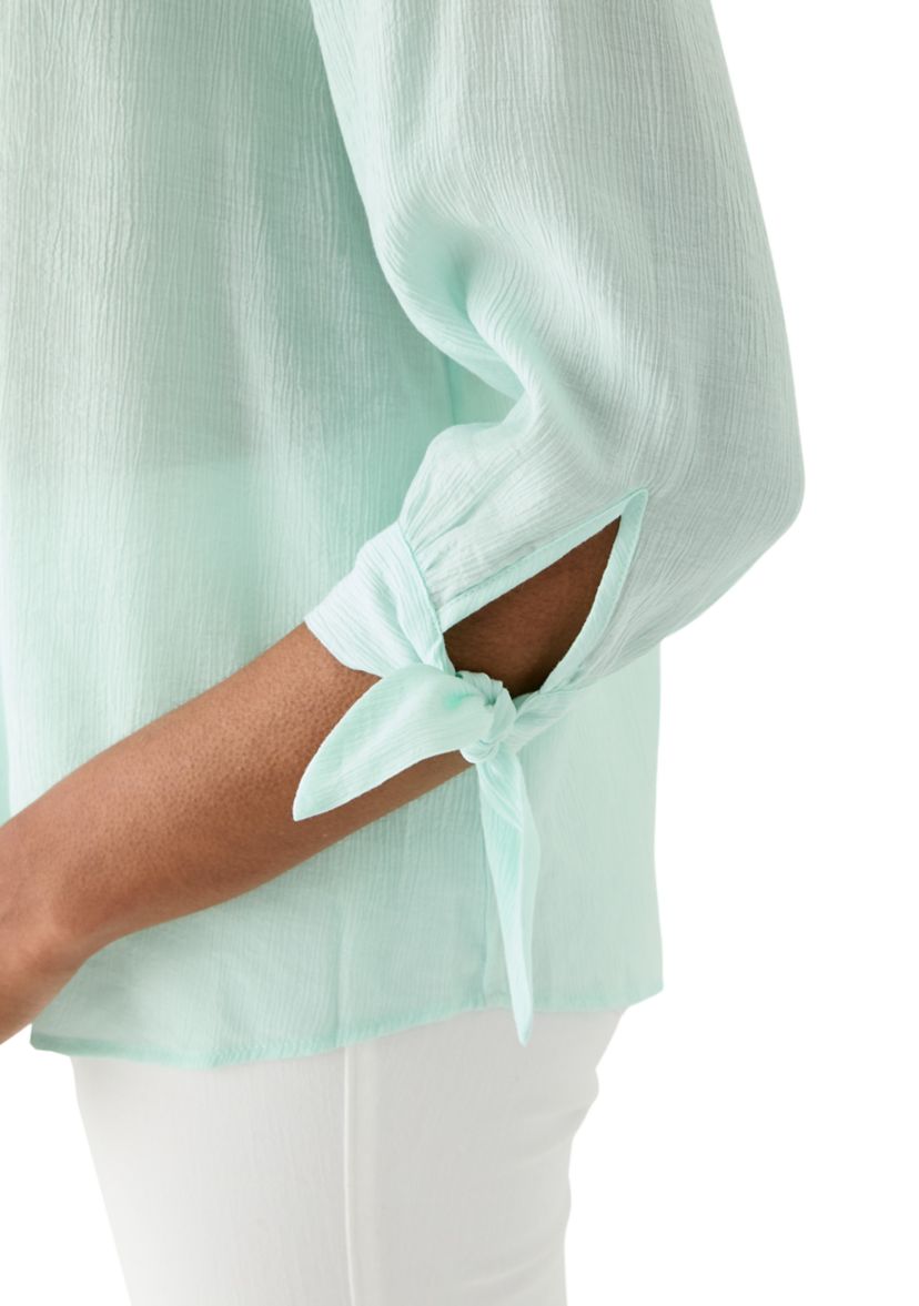 Womens Button Front Tie Sleeve Blouse