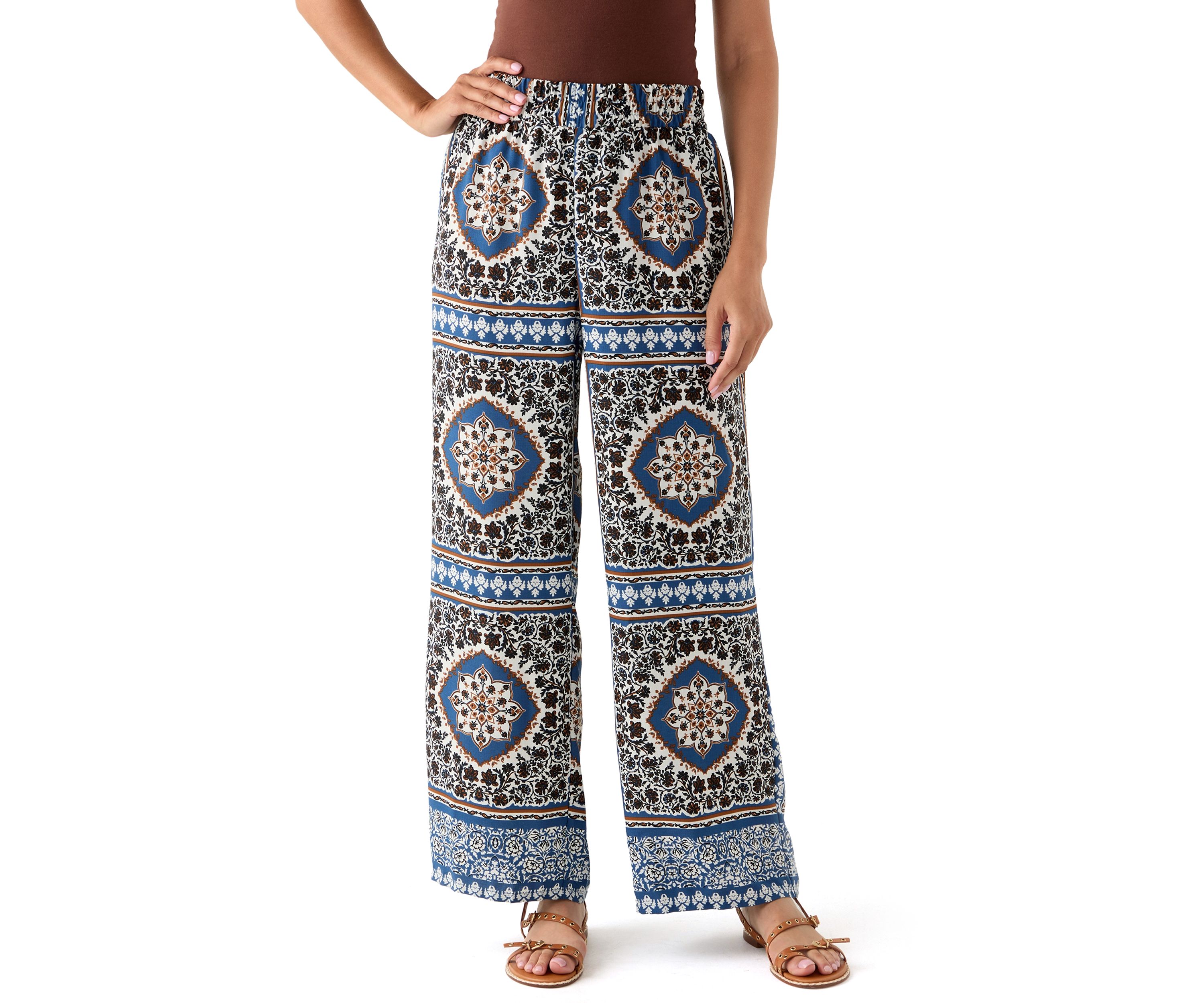 Womens Printed Wide Leg Drawstring Pants