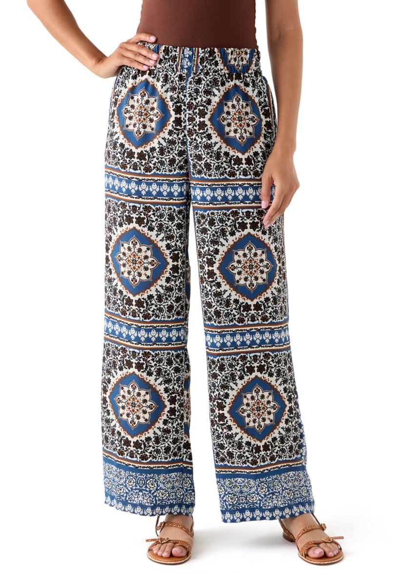 Womens Printed Wide Leg Drawstring Pants