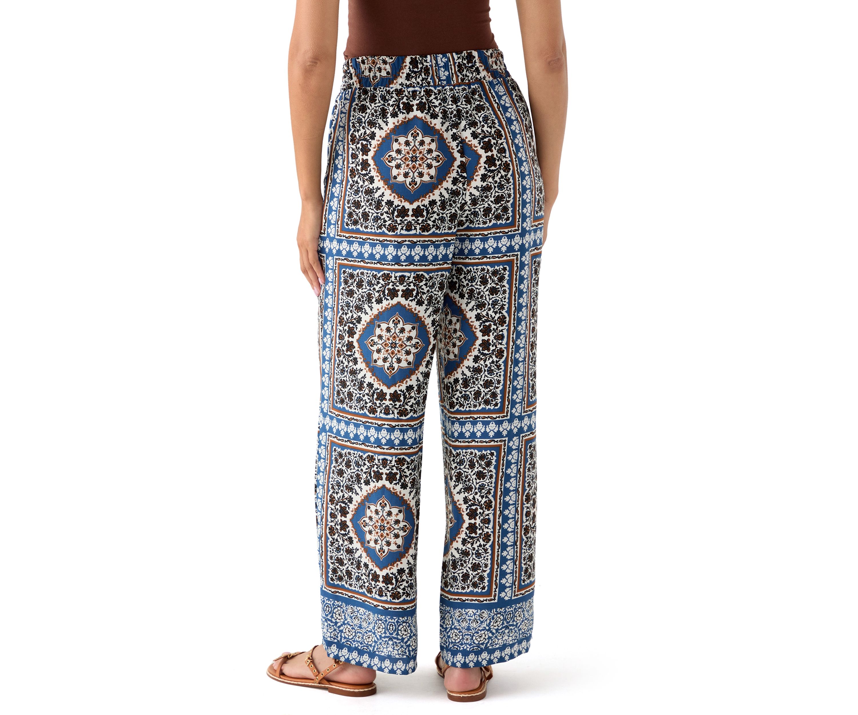 Womens Printed Wide Leg Drawstring Pants