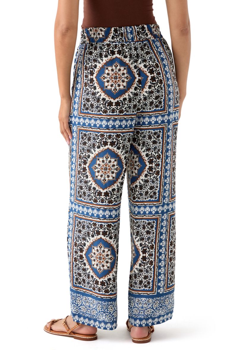 Womens Printed Wide Leg Drawstring Pants