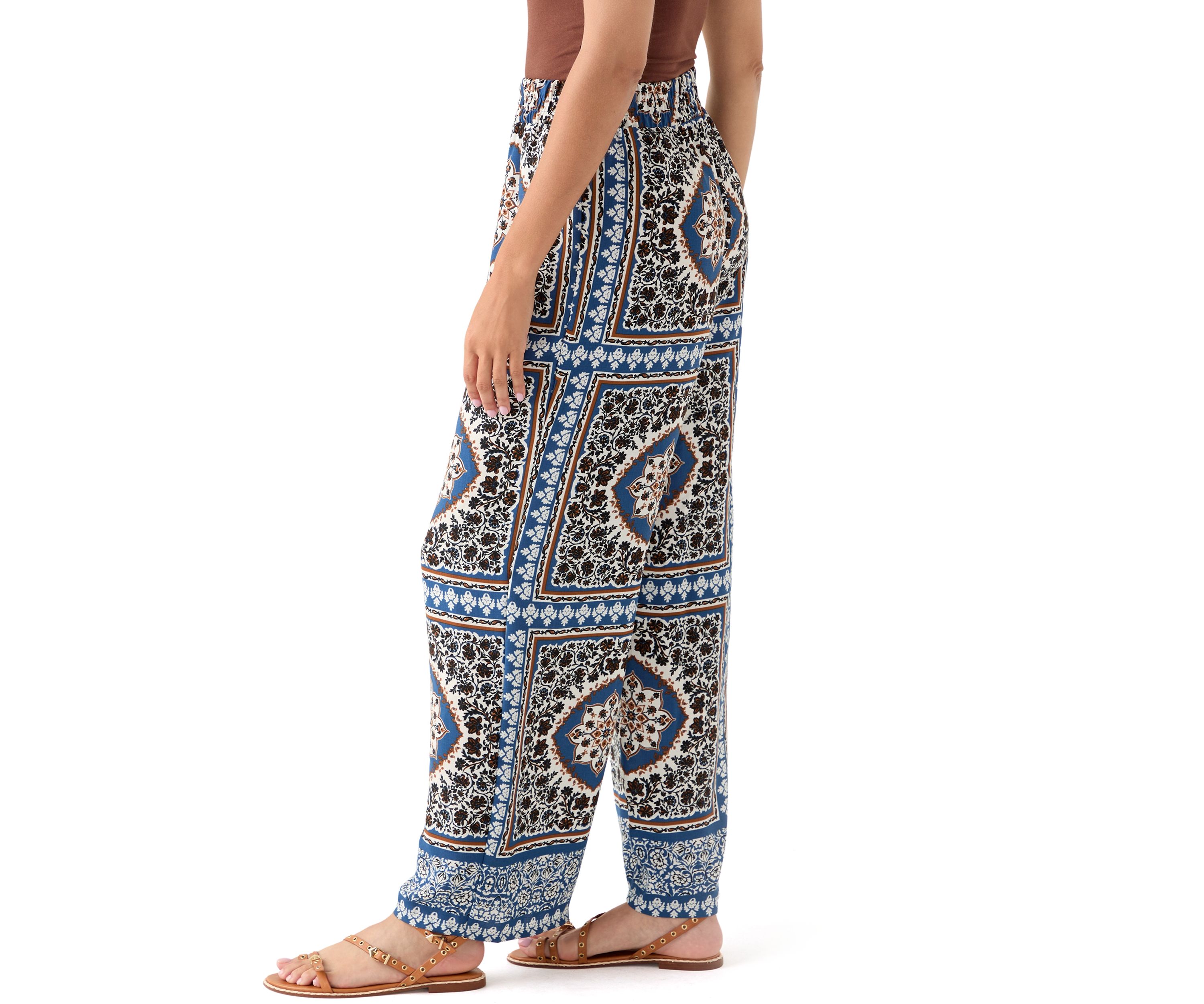Womens Printed Wide Leg Drawstring Pants