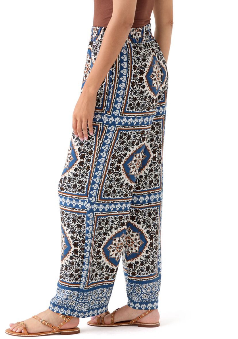 Womens Printed Wide Leg Drawstring Pants