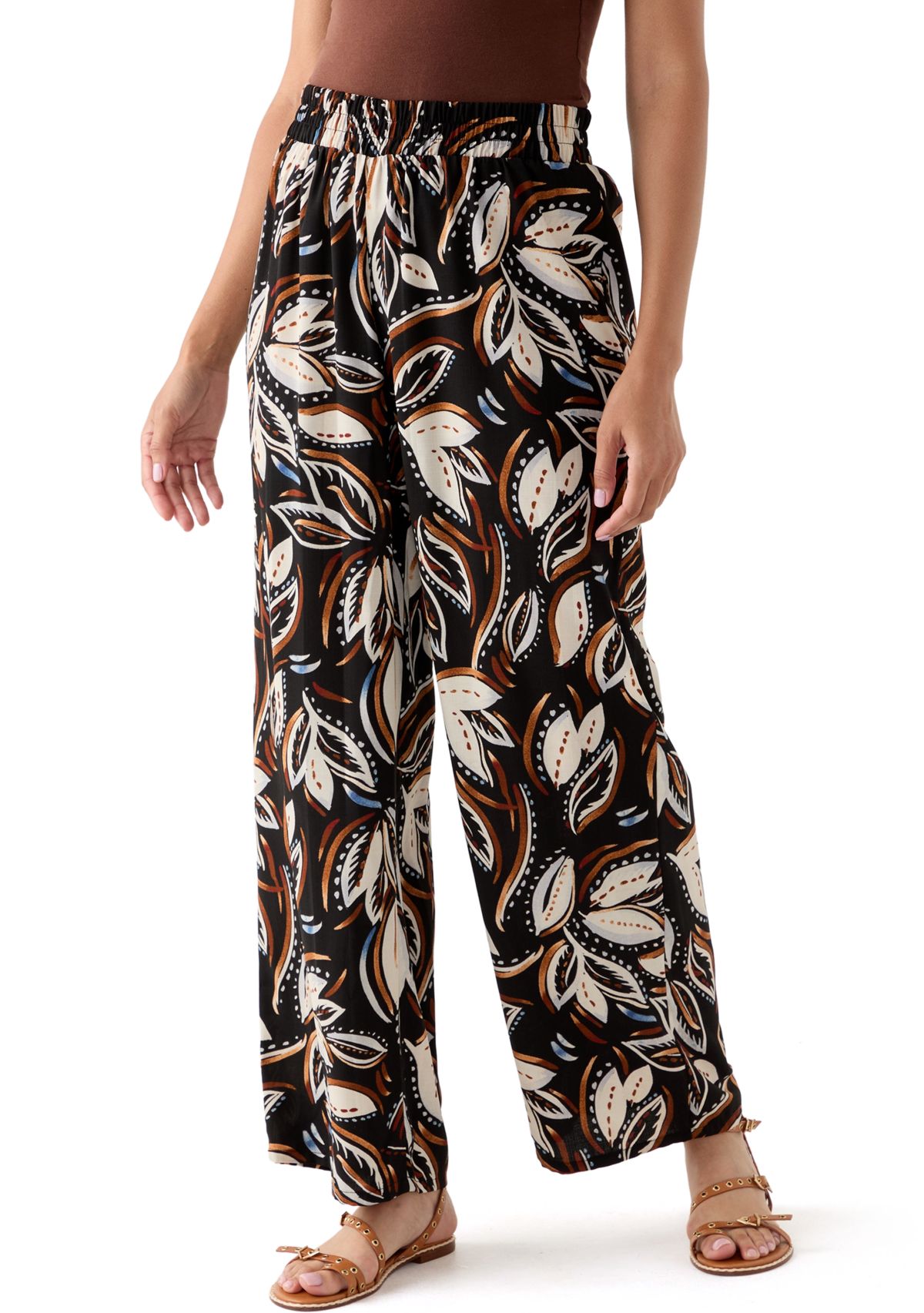 Womens Printed Wide Leg Drawstring Pants