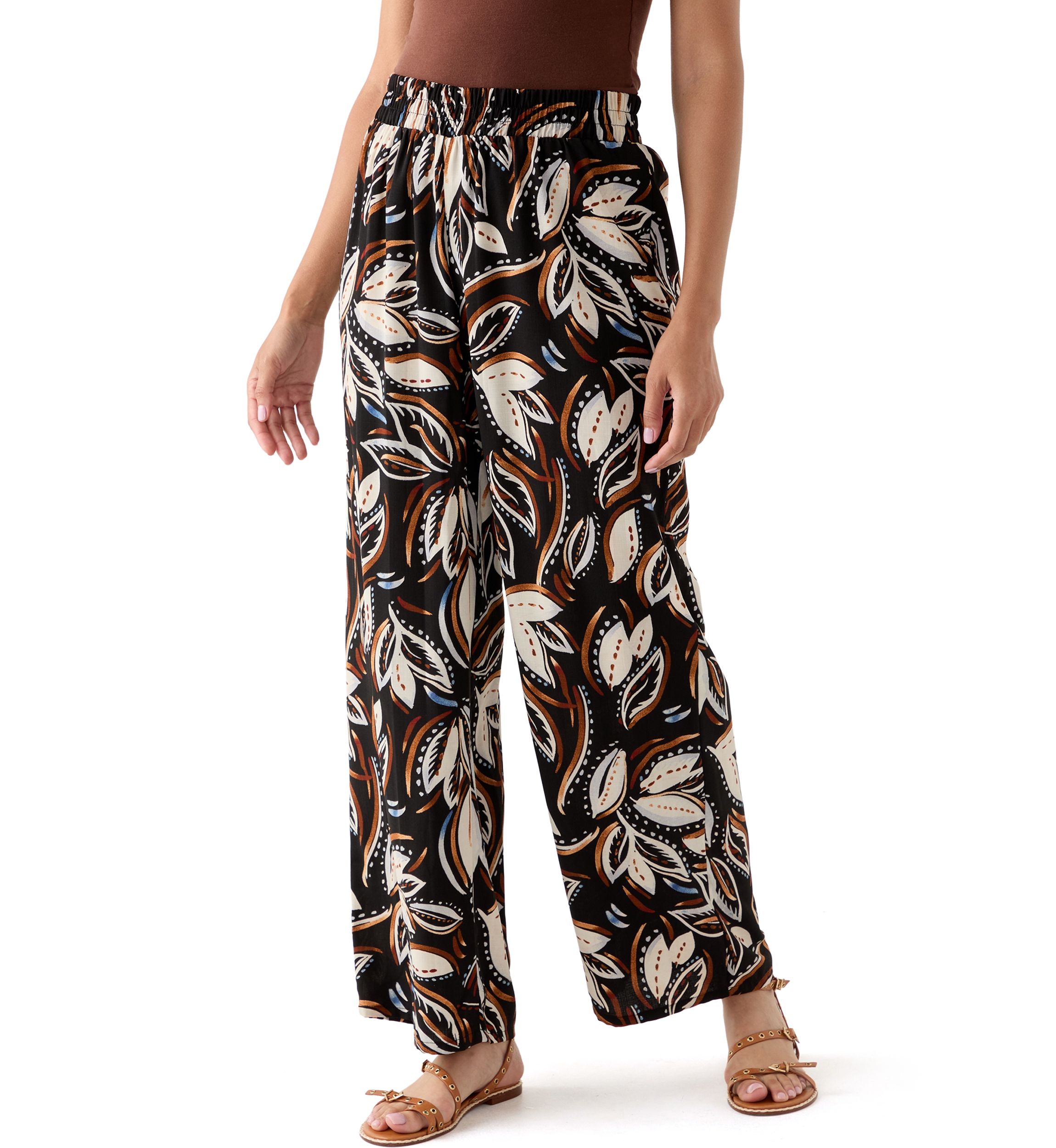 Womens Printed Wide Leg Drawstring Pants