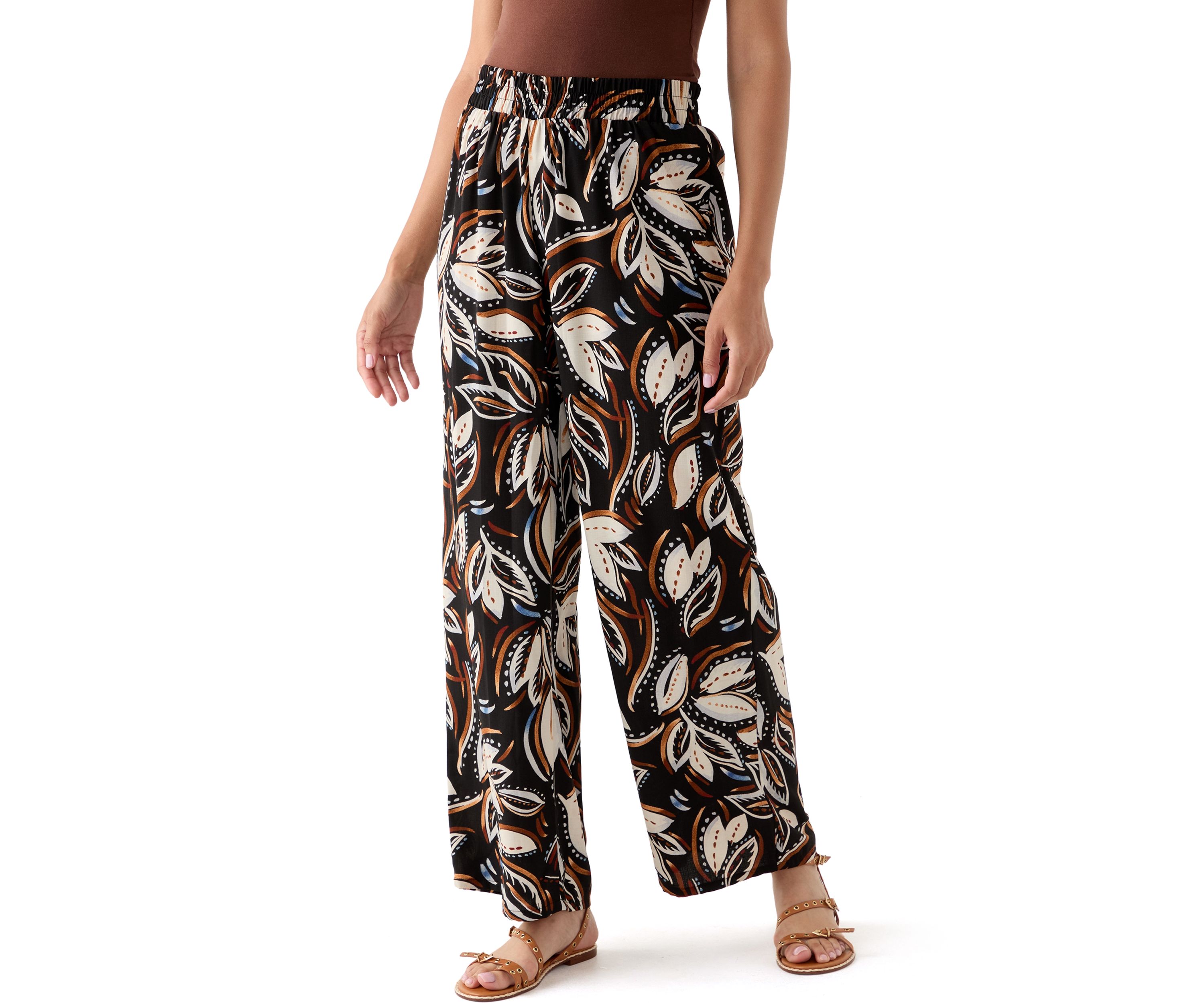 Womens Printed Wide Leg Drawstring Pants