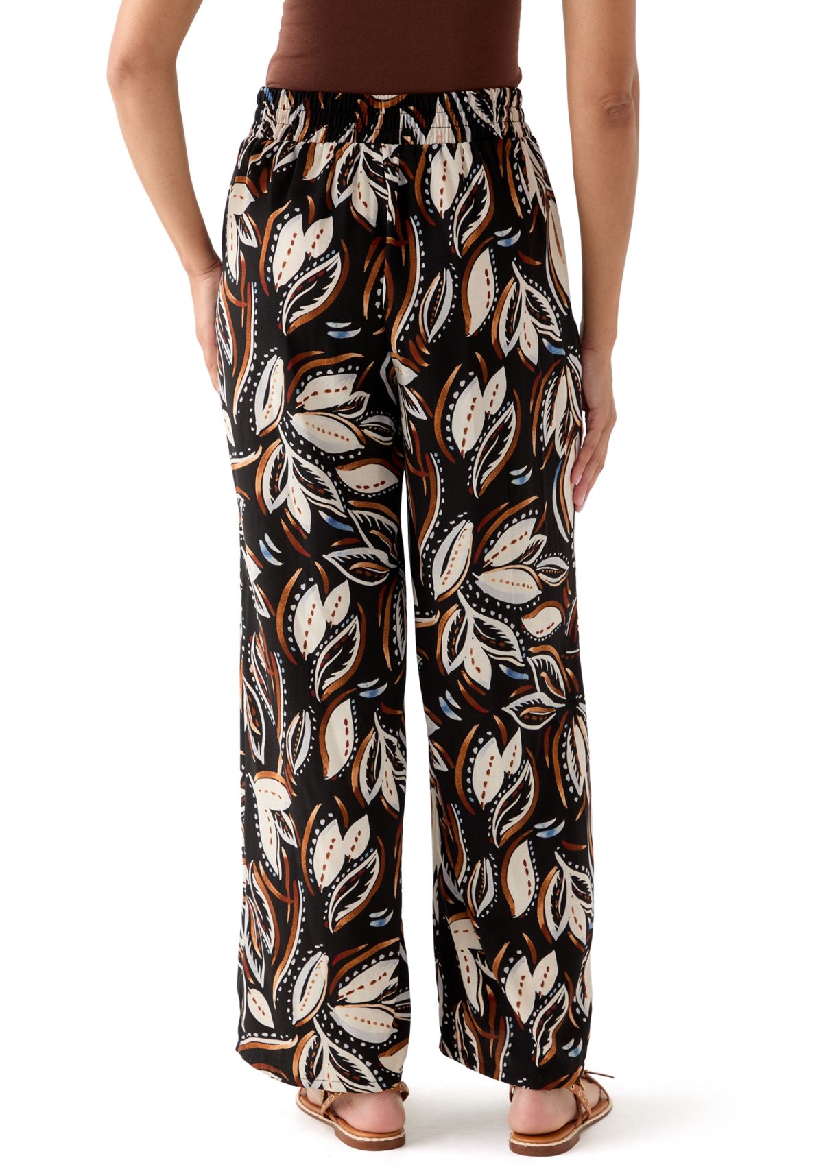 Womens Printed Wide Leg Drawstring Pants